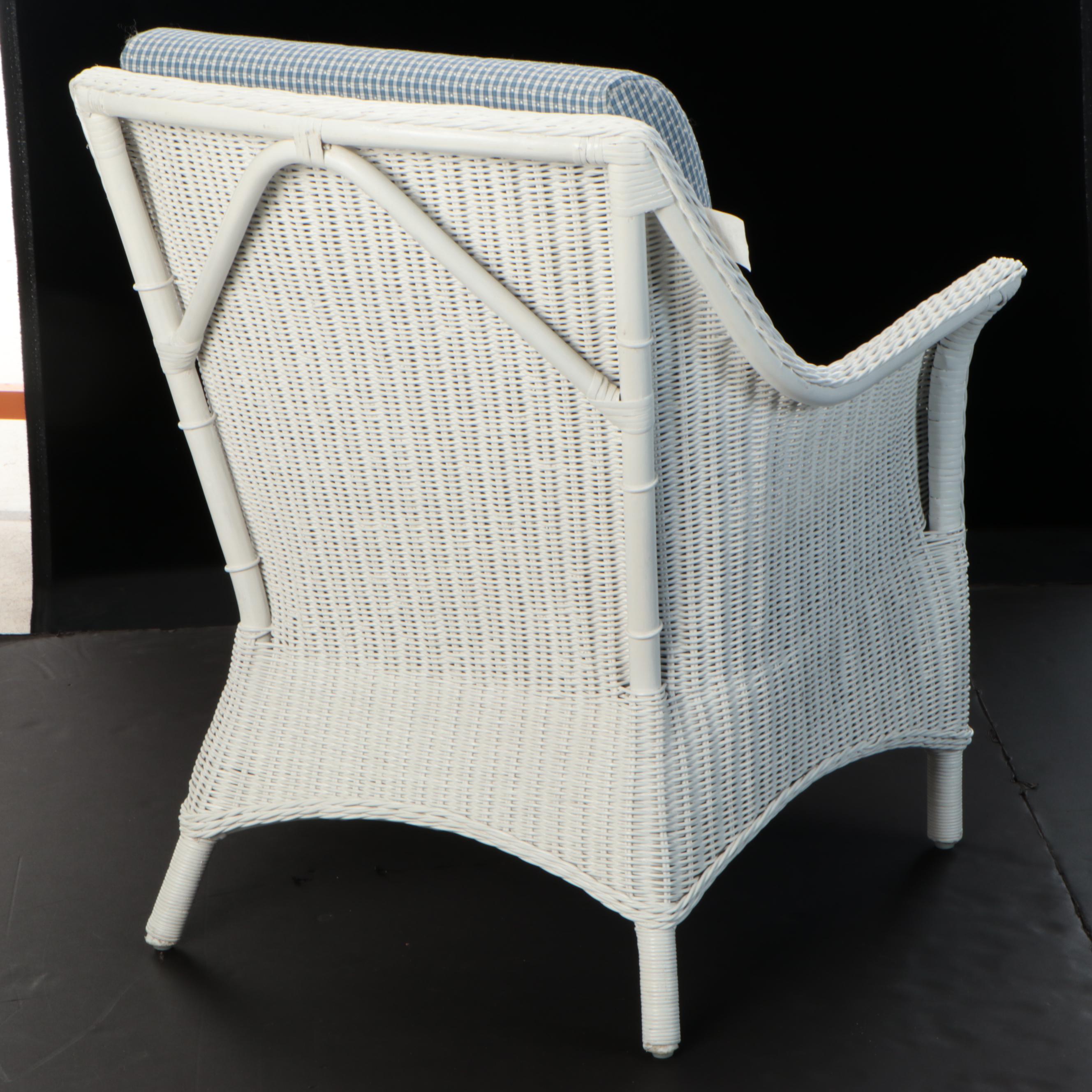 White Wicker Armchair and Ottoman