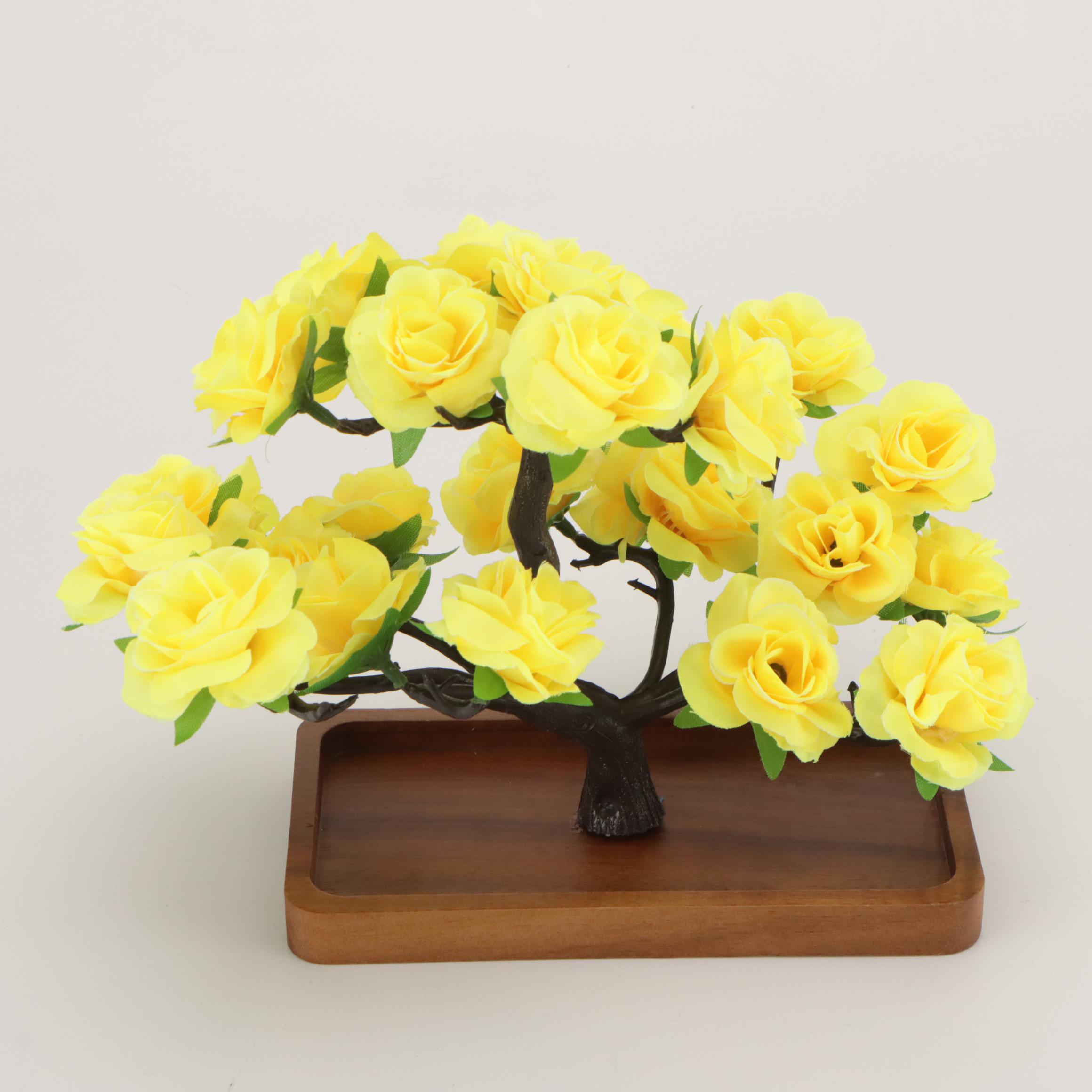 Rose Bonsai Artificial Sculptures on Wood Stands