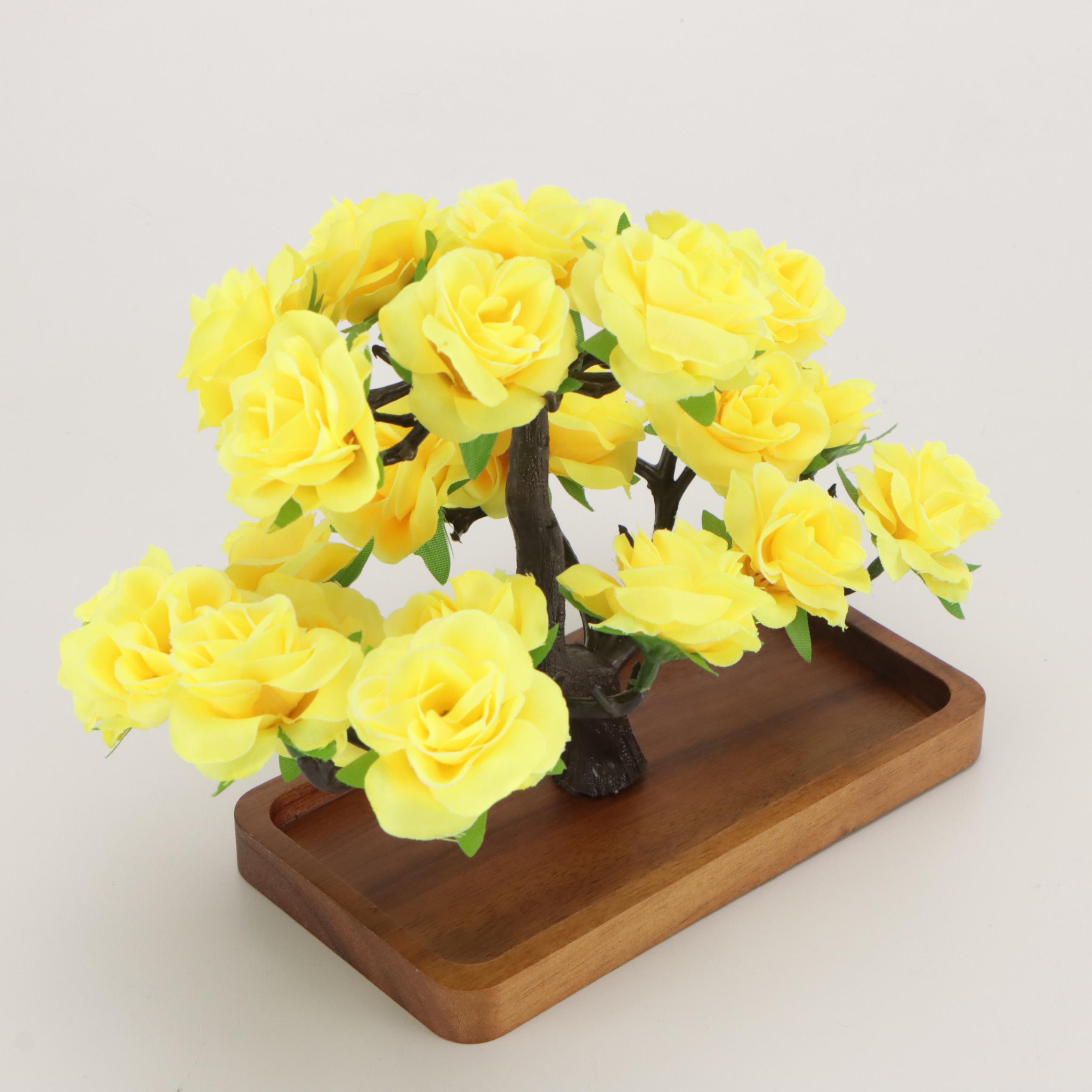 Rose Bonsai Artificial Sculptures on Wood Stands