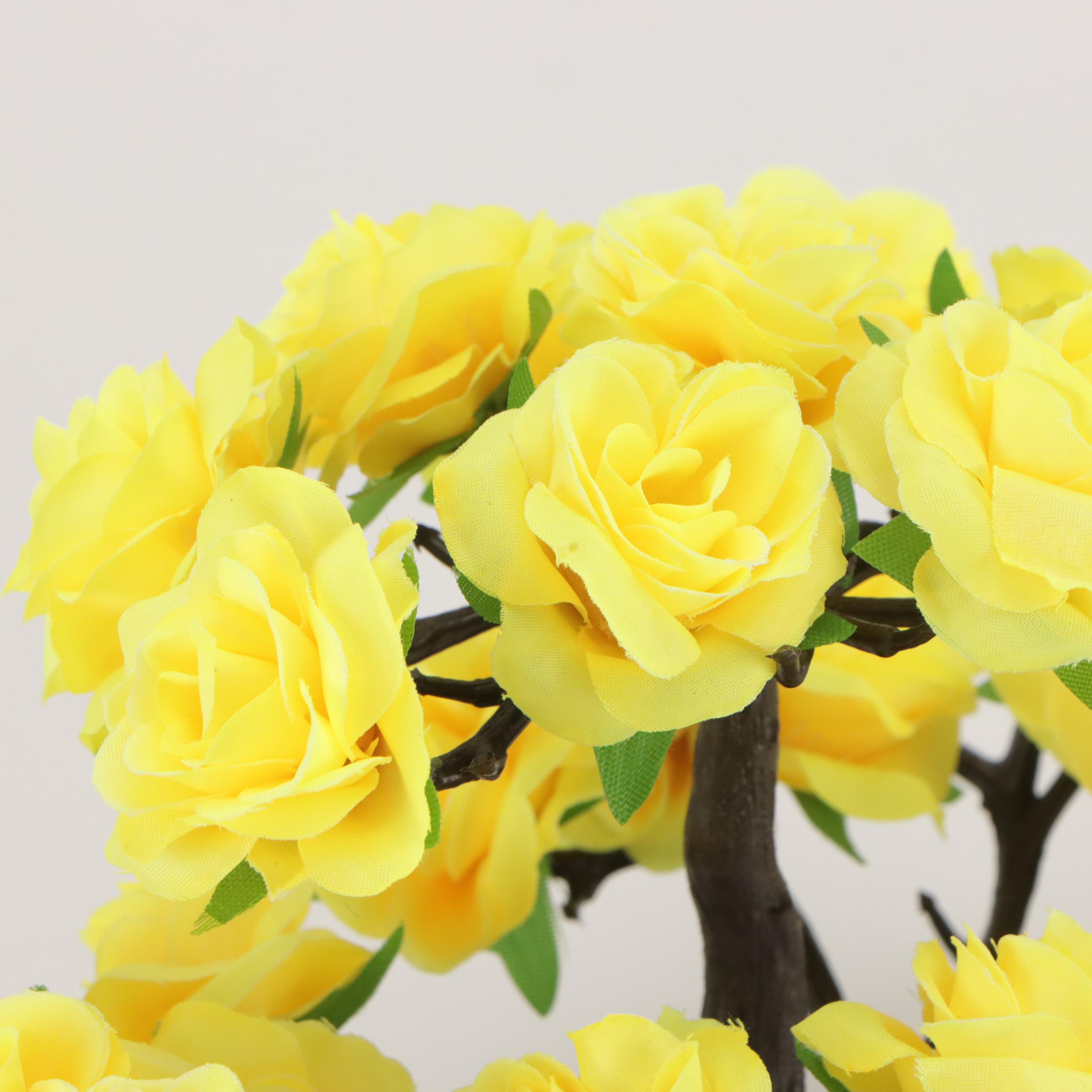 Rose Bonsai Artificial Sculptures on Wood Stands