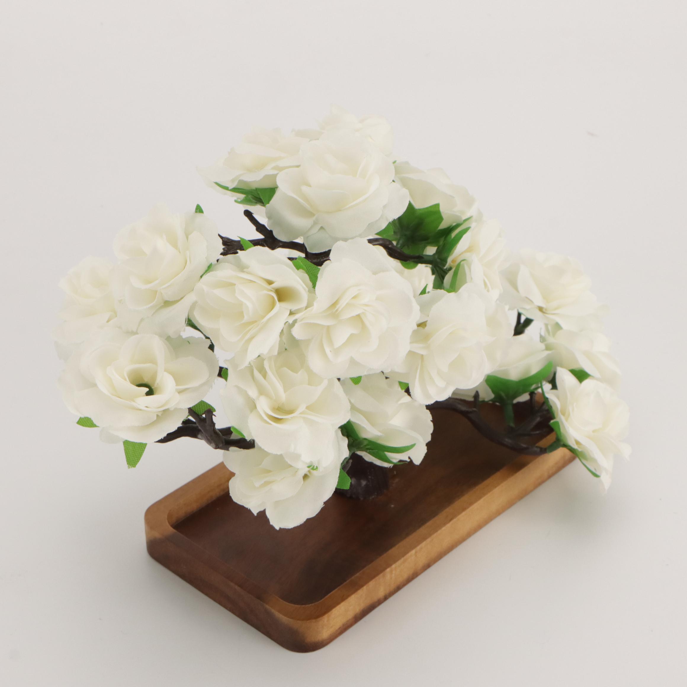 Rose Bonsai Artificial Sculptures on Wood Stands