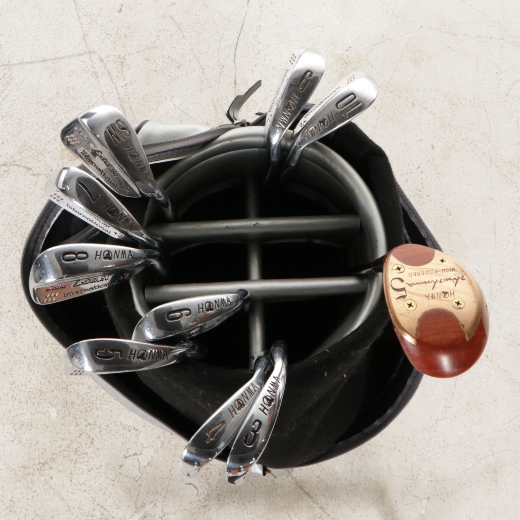 Honma Metallic Leather Golf Bag with Ladies Wood Club, Irons and More
