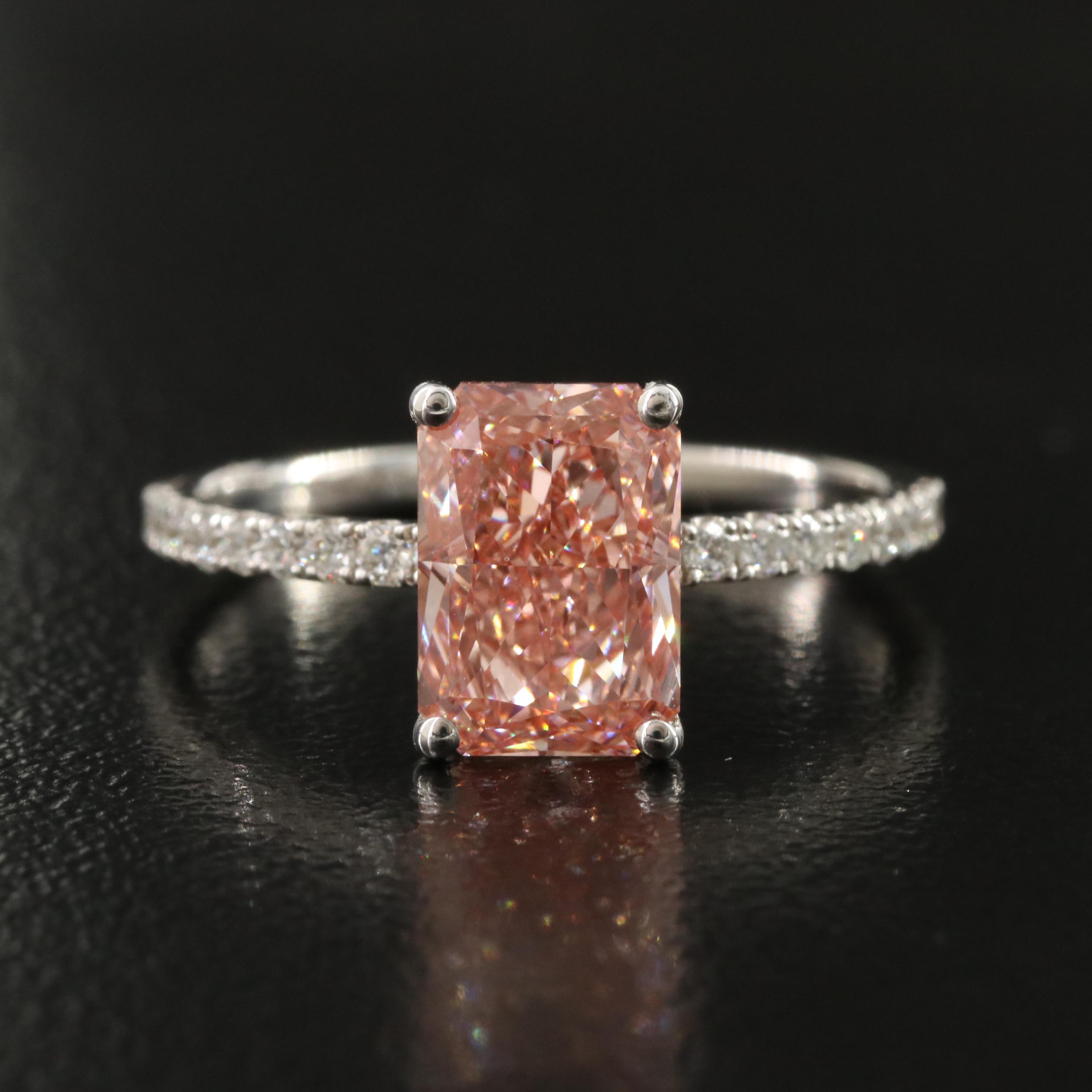 18K 2.28 CTW Lab Grown Diamond Ring with IGI Report and Fancy Pink Center