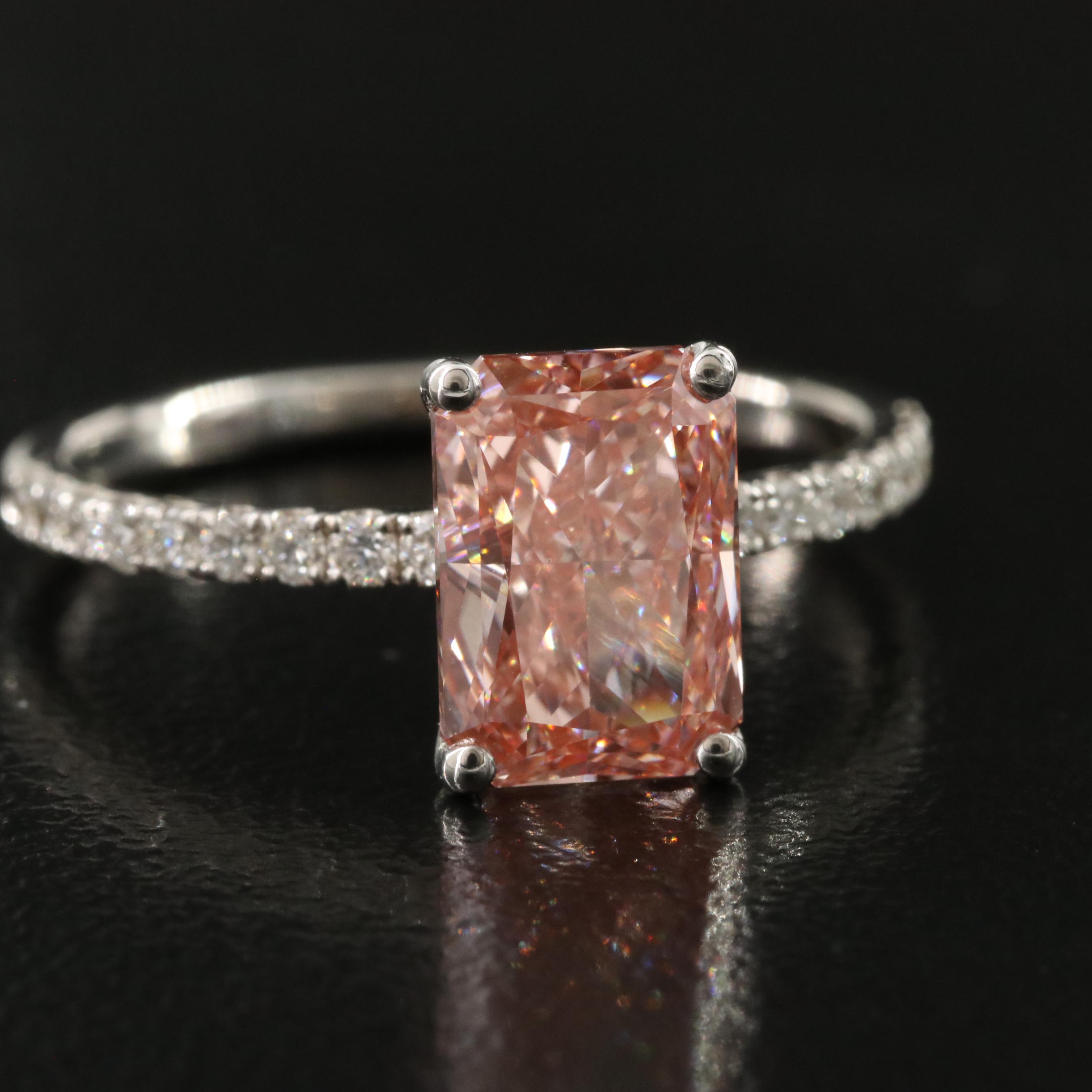 18K 2.28 CTW Lab Grown Diamond Ring with IGI Report and Fancy Pink Center