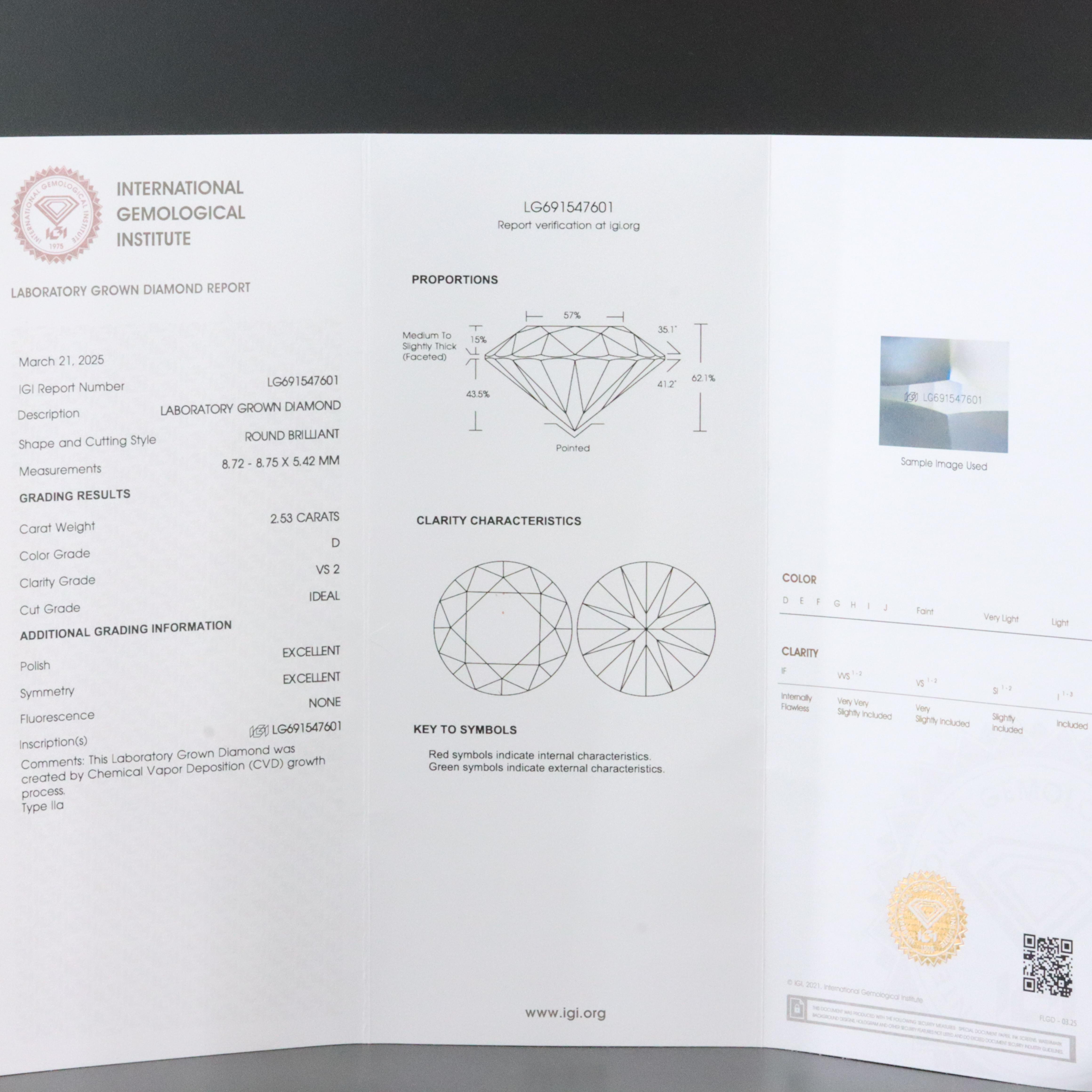 18K 2.53 CT Lab Grown Diamond Pendant with IGI Report