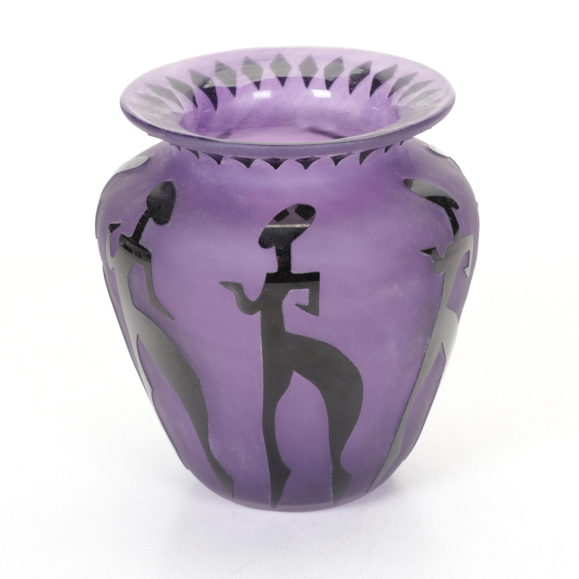 Stephen Fellerman and Clair Raabe Sandcarved and Frosted Art Glass Vases