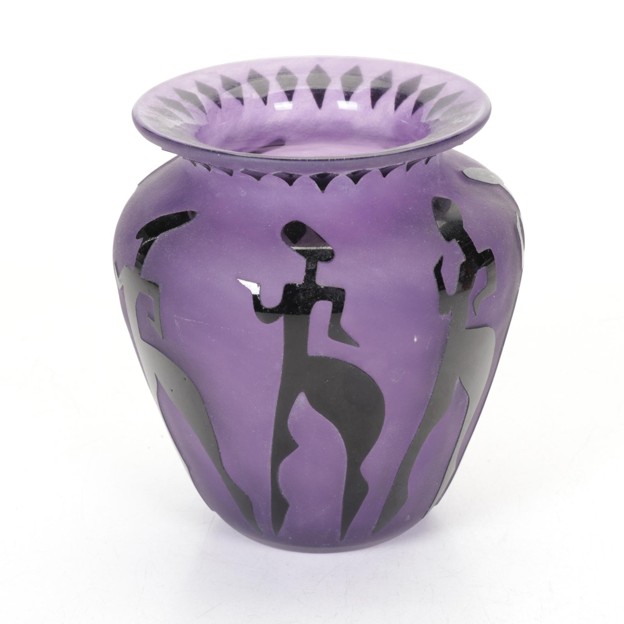 Stephen Fellerman and Clair Raabe Sandcarved and Frosted Art Glass Vases