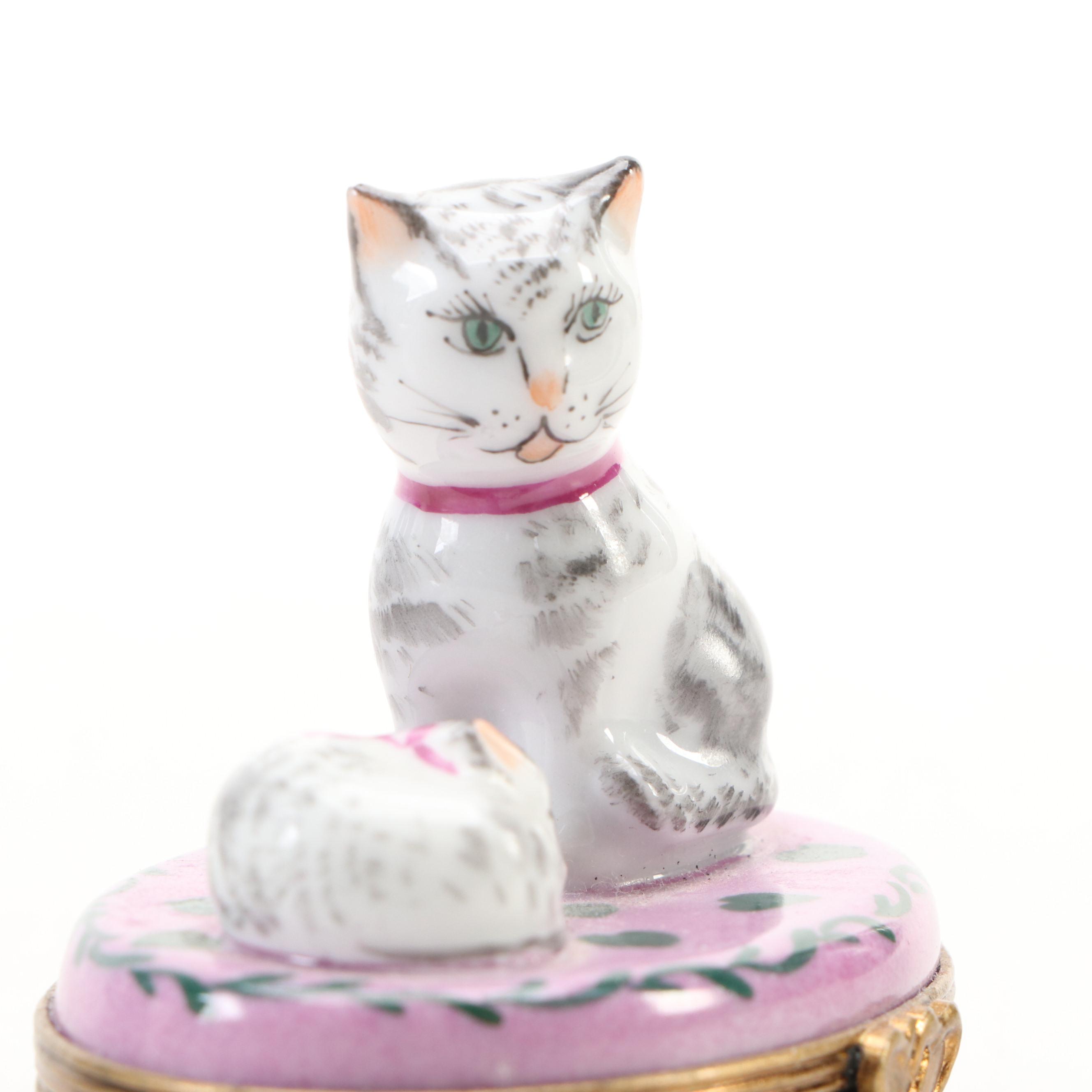 Limited Edition Cat and Kitten Hand-Painted Porcelain Limoges Box