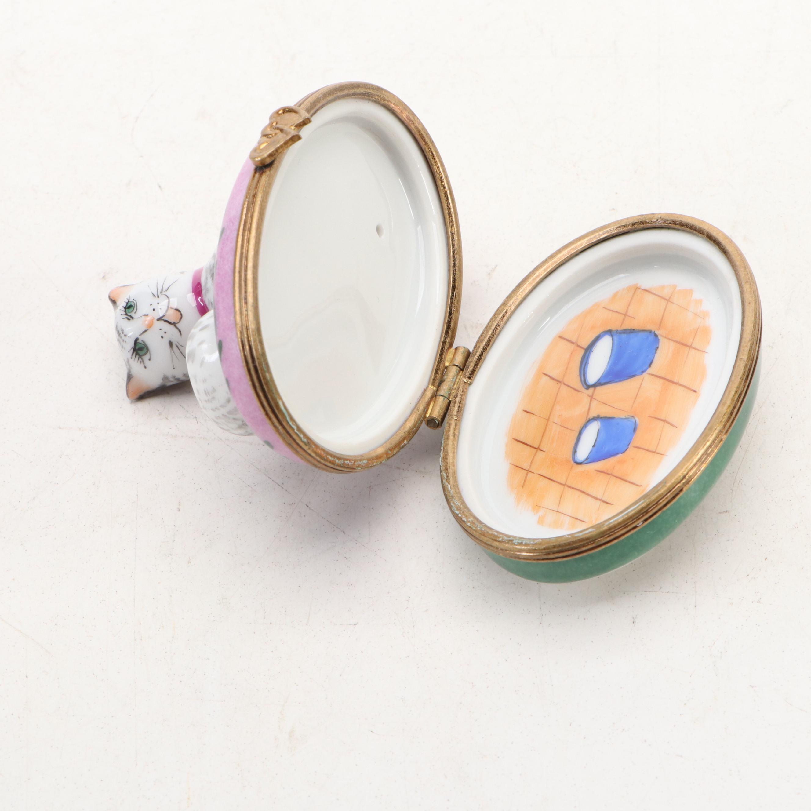 Limited Edition Cat and Kitten Hand-Painted Porcelain Limoges Box