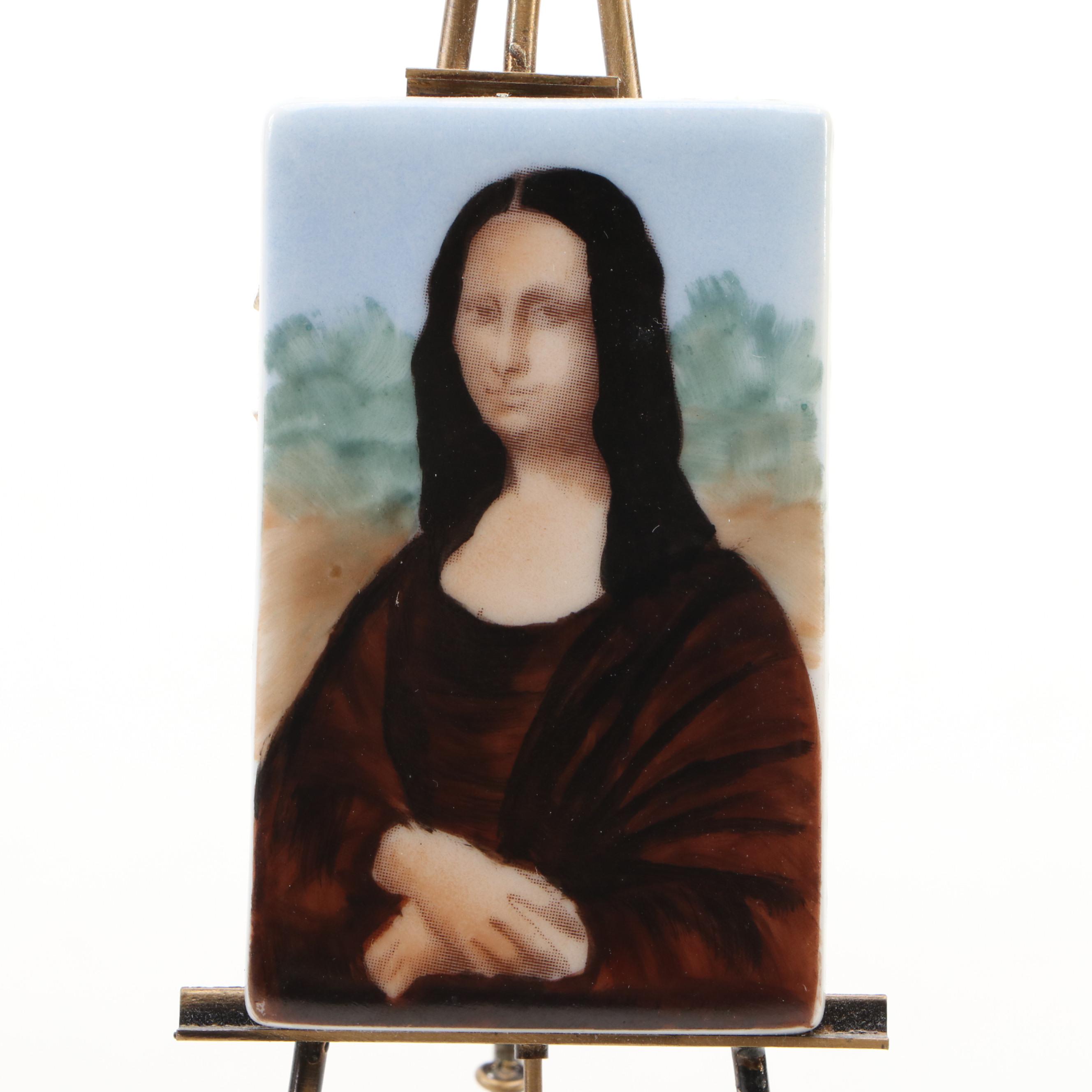 Gerard Ribierre Limoges Porcelain Mona Lisa on Metal Easel Figurine