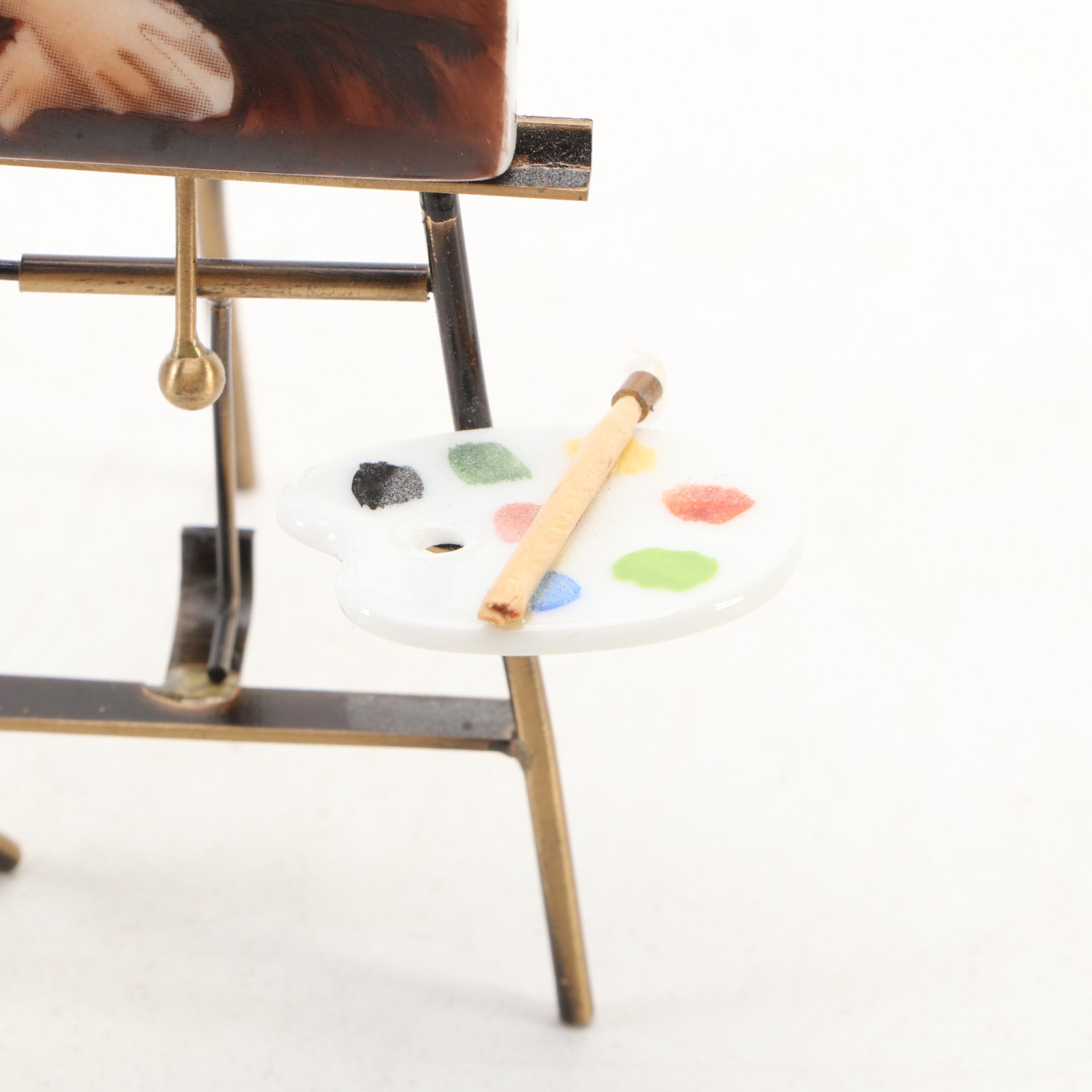 Gerard Ribierre Limoges Porcelain Mona Lisa on Metal Easel Figurine