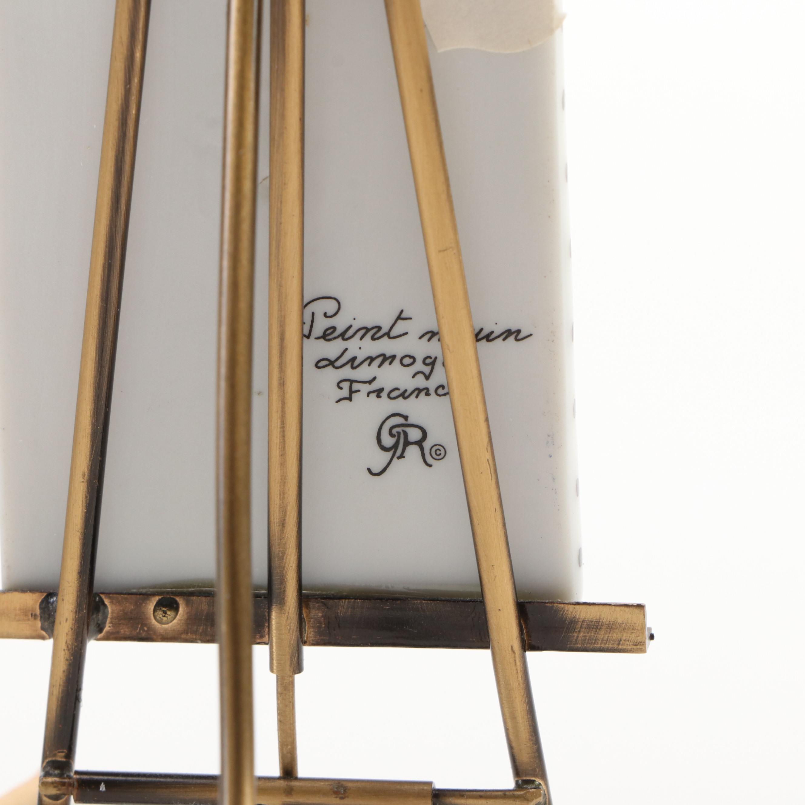 Gerard Ribierre Limoges Porcelain Mona Lisa on Metal Easel Figurine