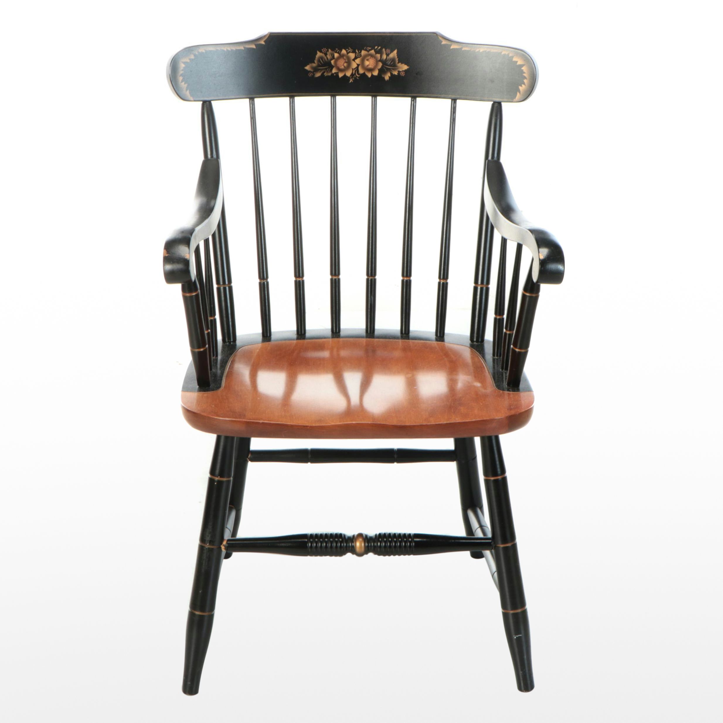 Hitchcock Stencil-Decorated Maple and Ebonized Wood Spindle-Back Armchair