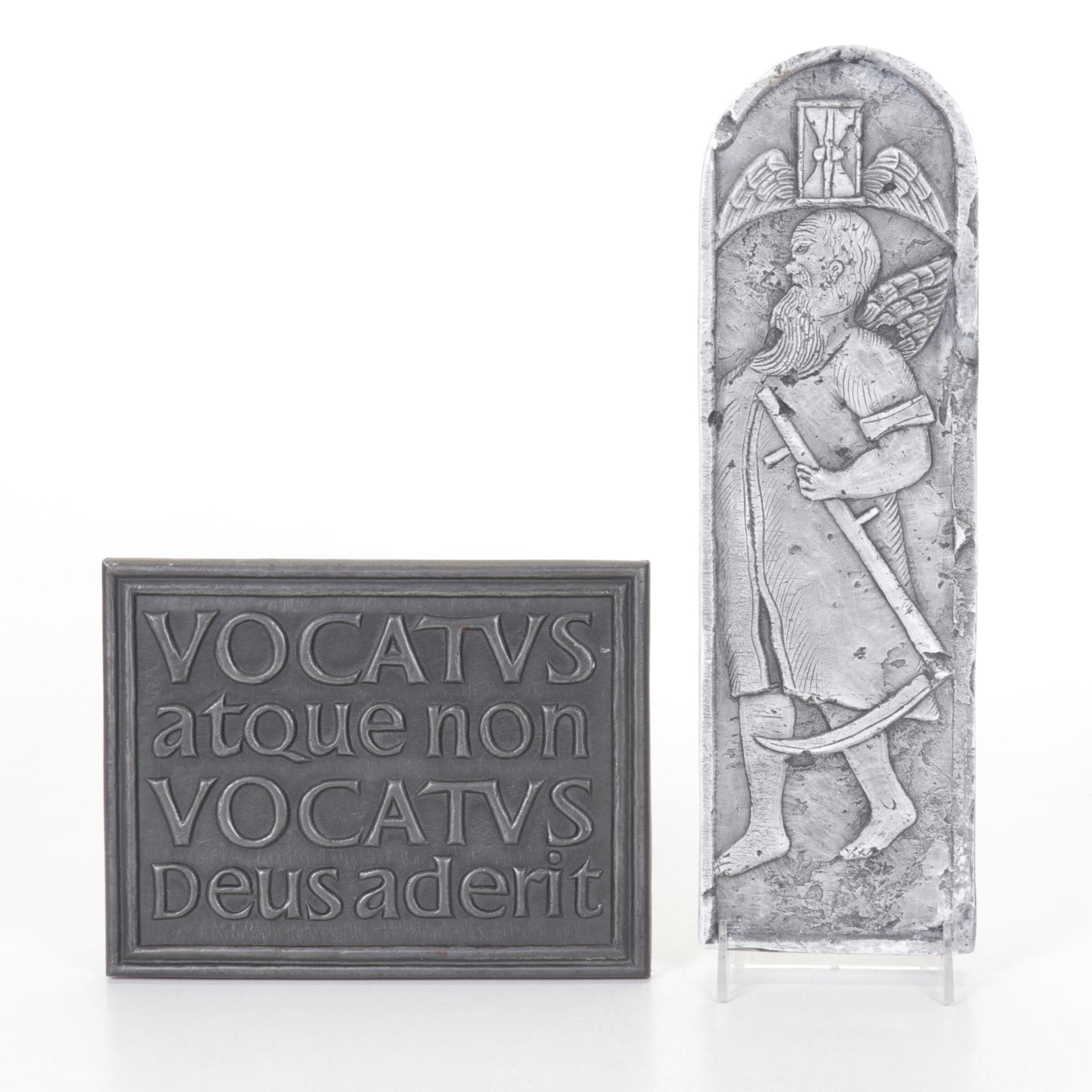 Wild Goose Studio "Vocatus Atque Non Vocatus..." and Father Time Replica Plaques