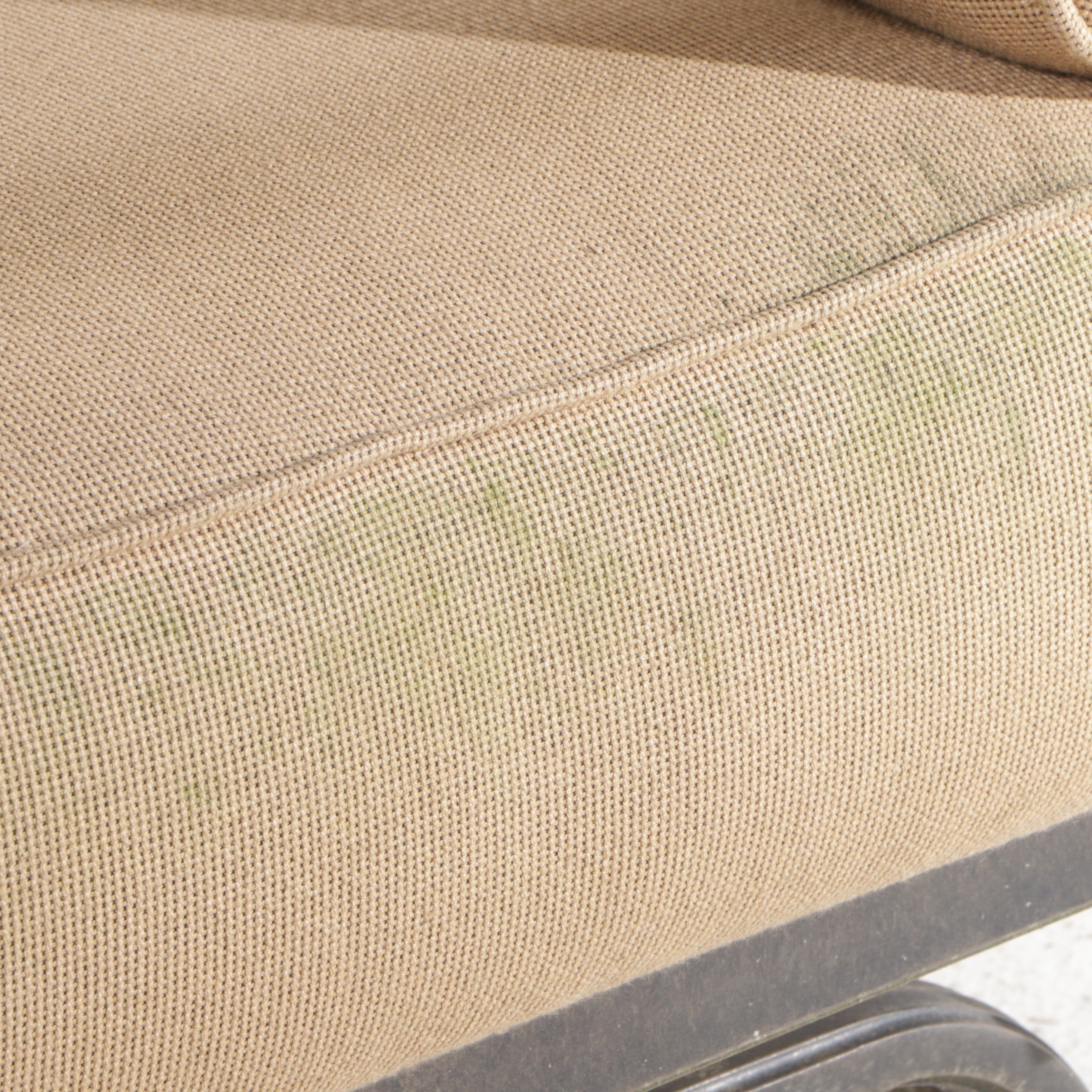 Pair of Cast Metal Patio Lounge Chairs with Ottoman and Accent Table