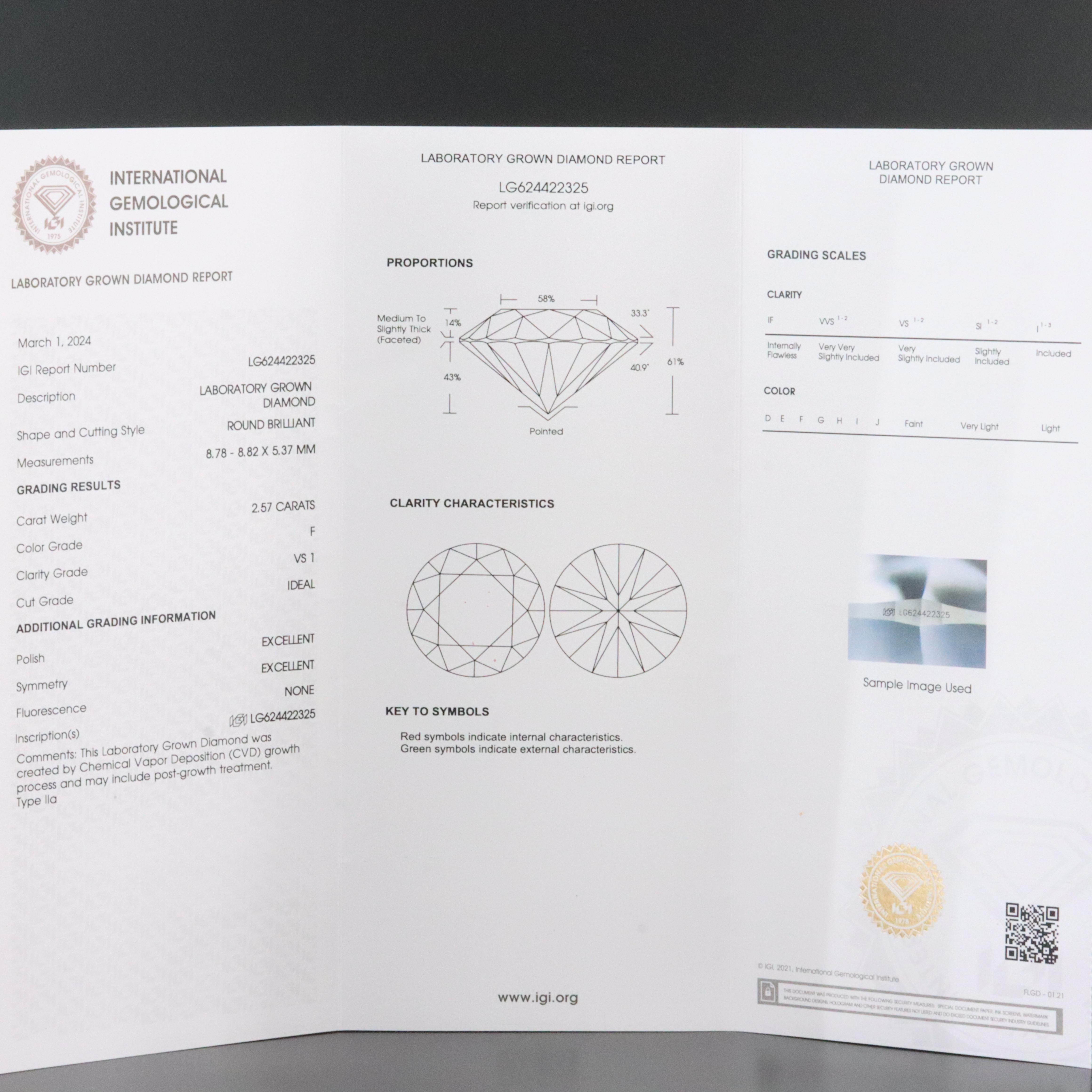 18K 2.57 CT Lab Grown Diamond Pendant with IGI Report