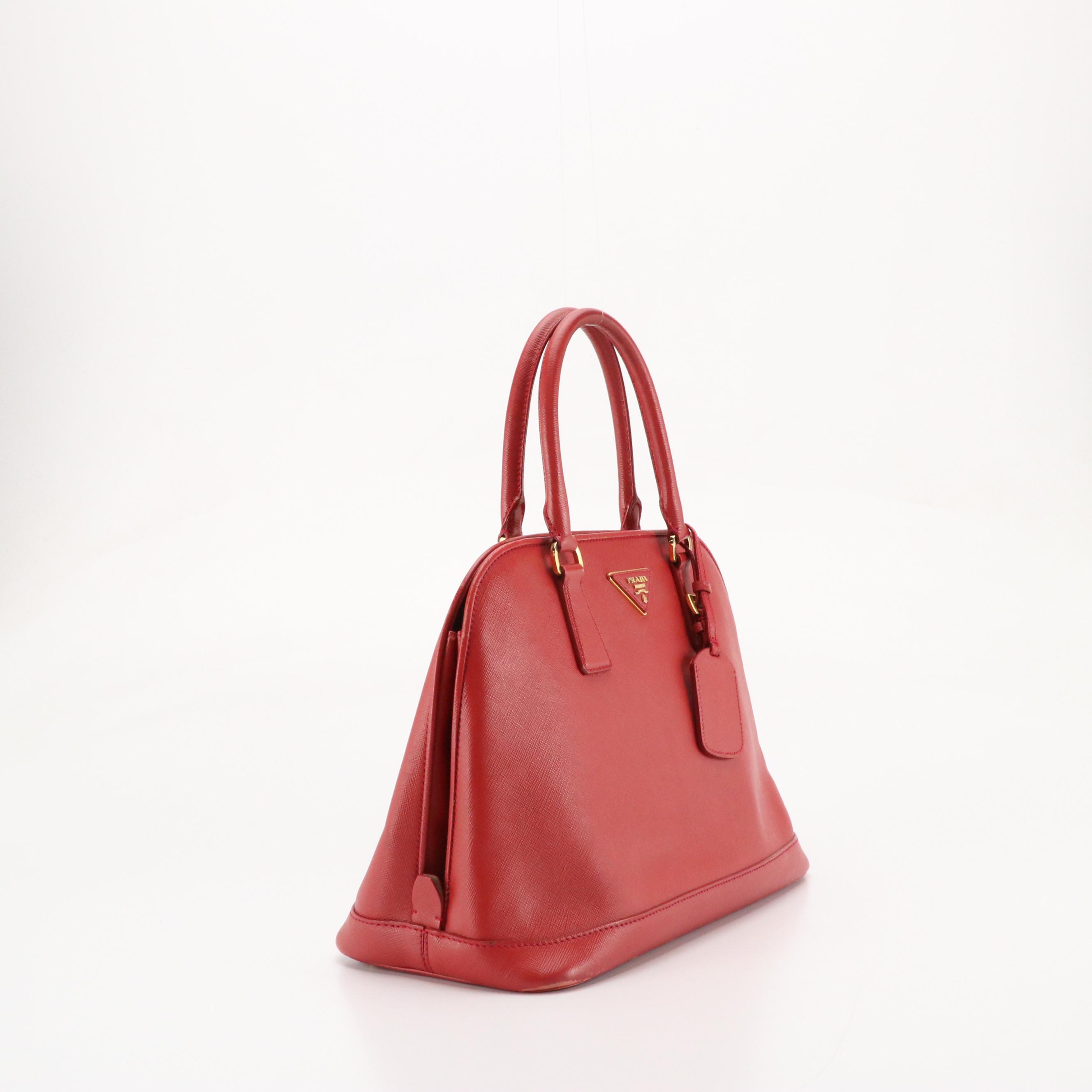 Prada Saffiano Lux Leather Two-Way Satchel in Fire Red