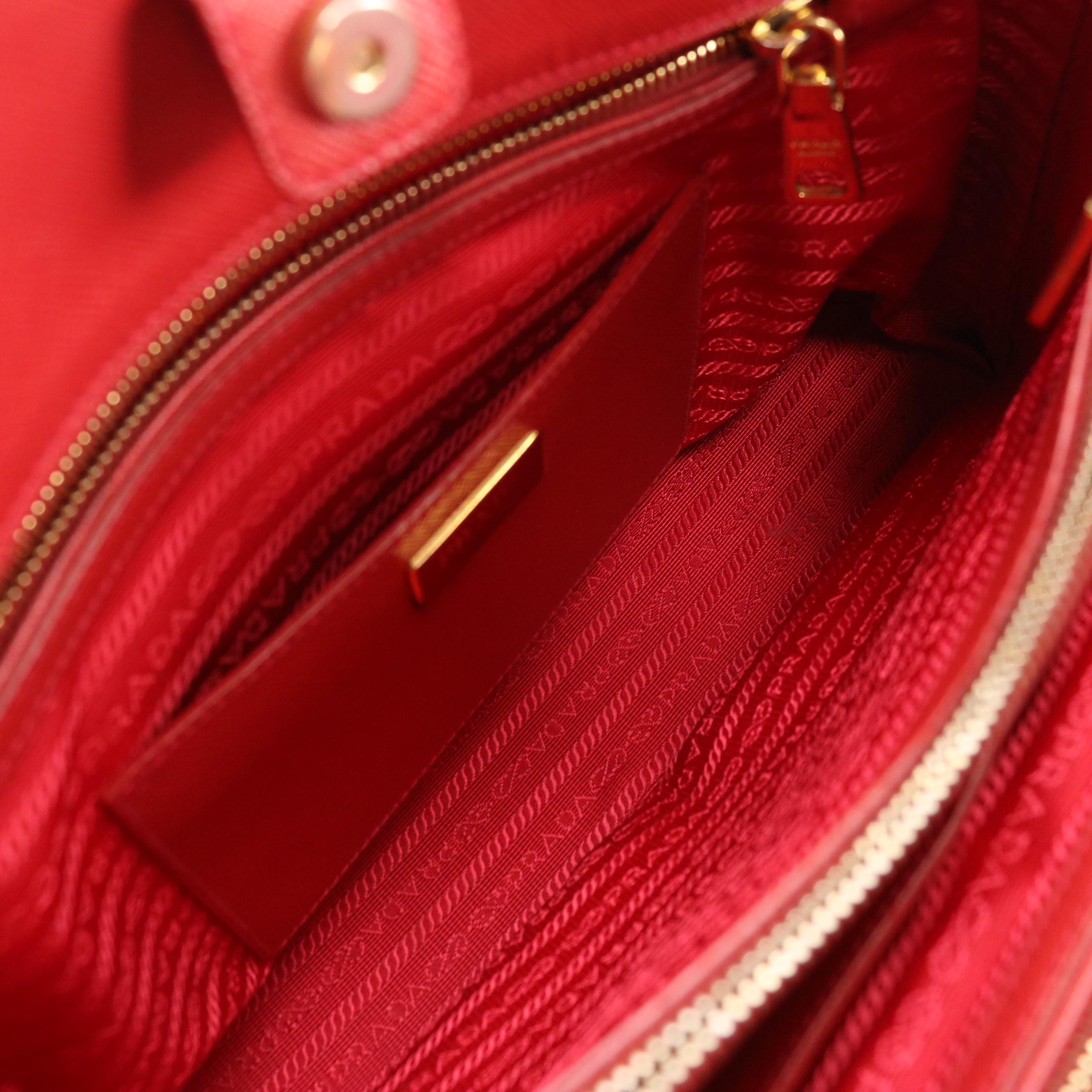 Prada Saffiano Lux Leather Two-Way Satchel in Fire Red
