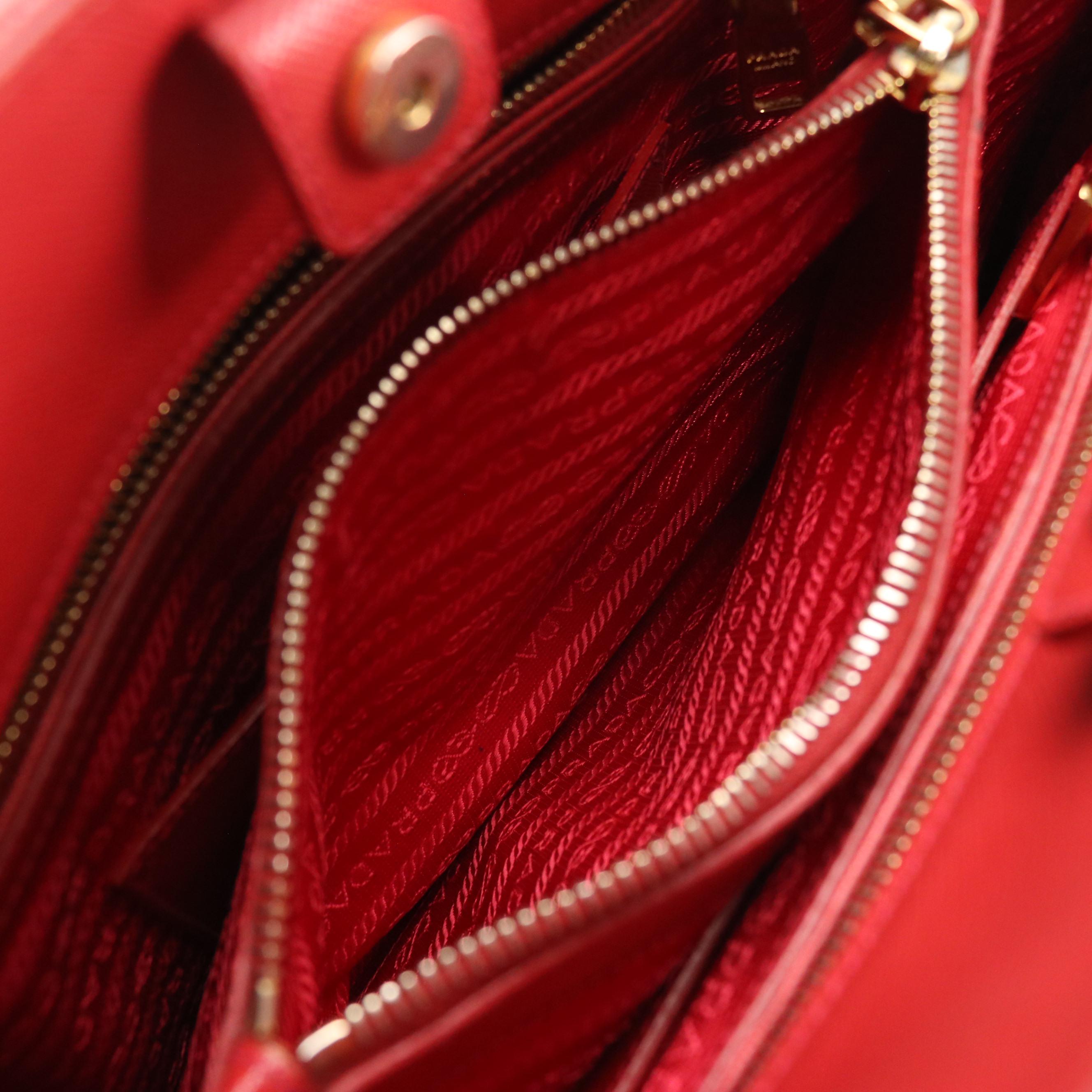 Prada Saffiano Lux Leather Two-Way Satchel in Fire Red