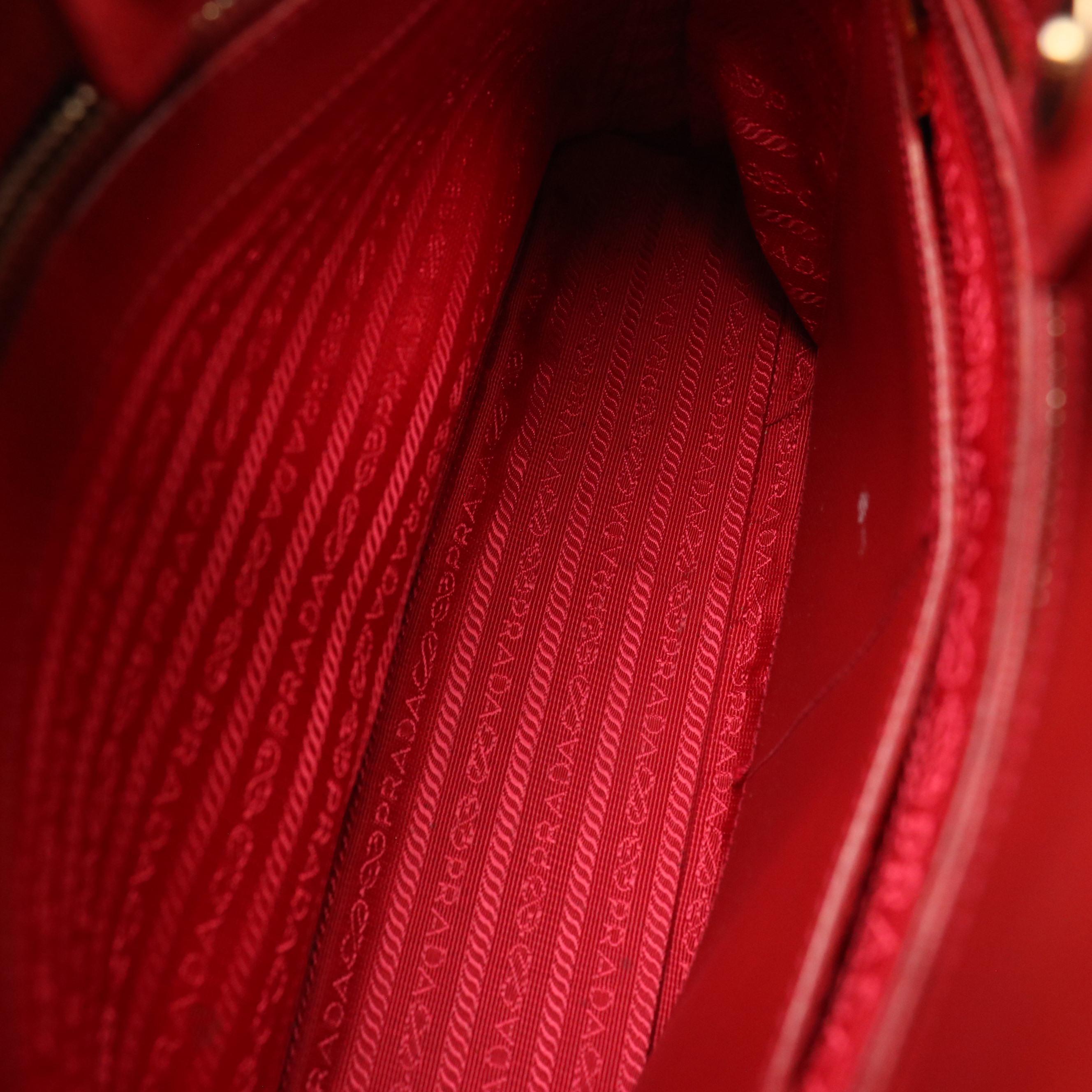 Prada Saffiano Lux Leather Two-Way Satchel in Fire Red