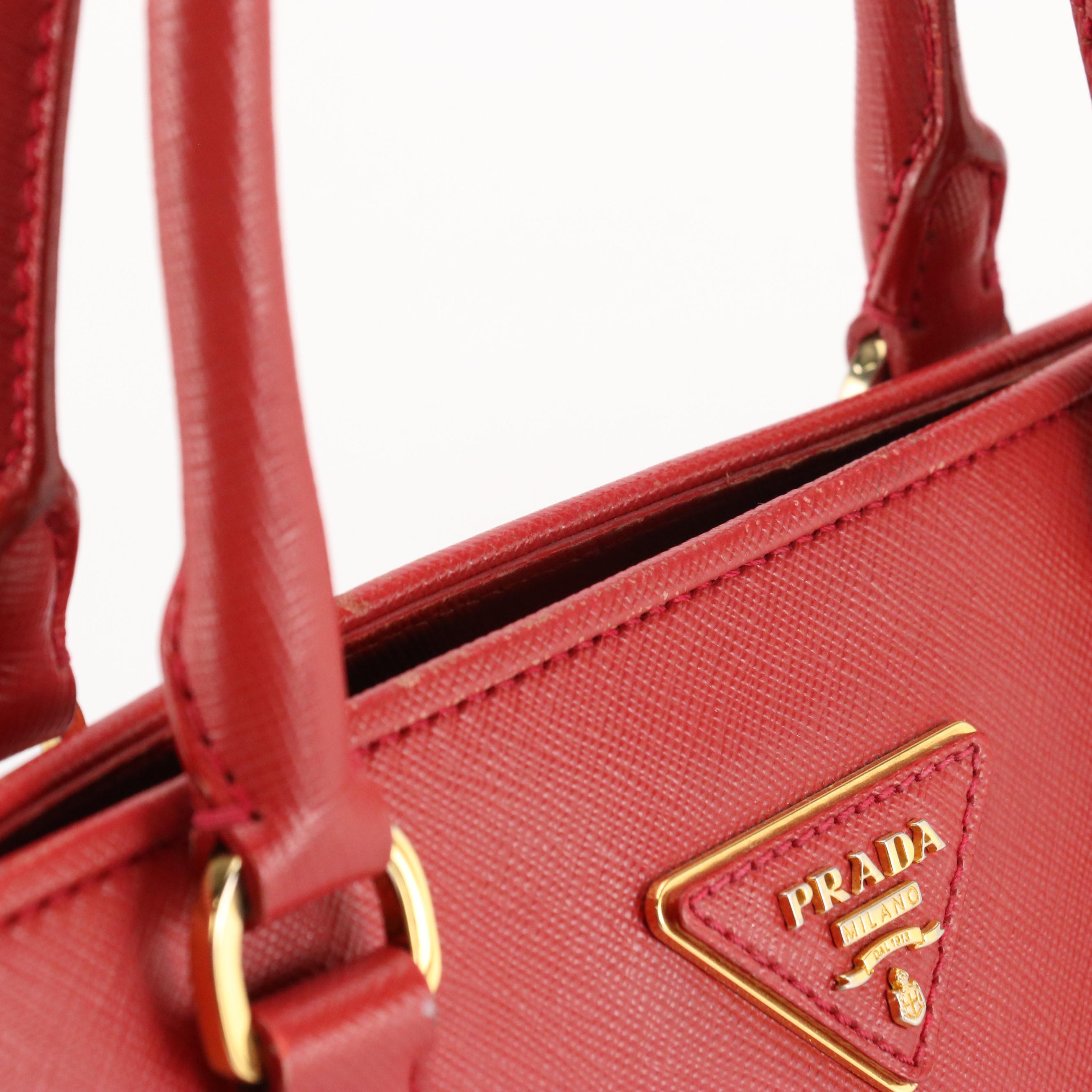 Prada Saffiano Lux Leather Two-Way Satchel in Fire Red