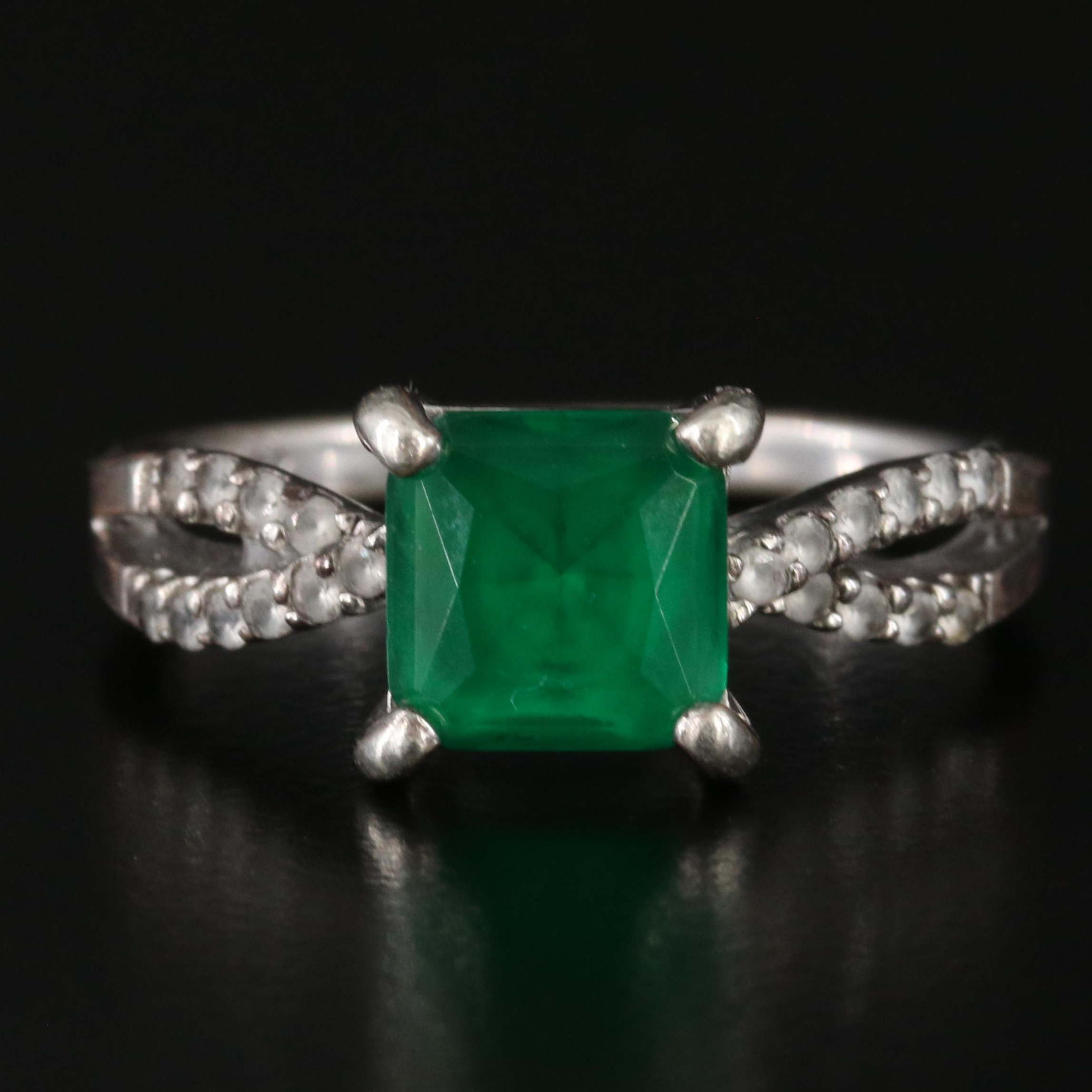 Sterling Glass and White Sapphire Ring