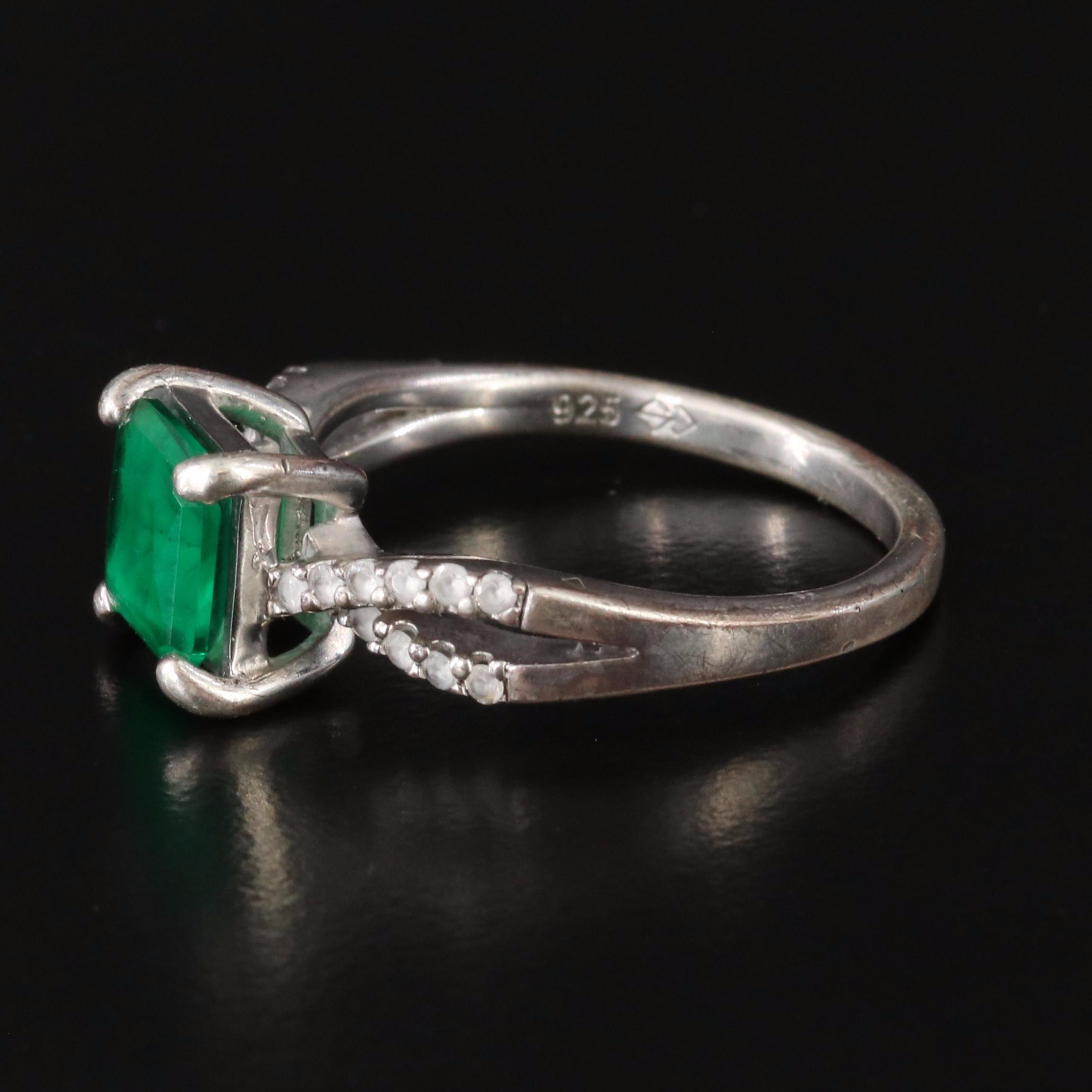 Sterling Glass and White Sapphire Ring