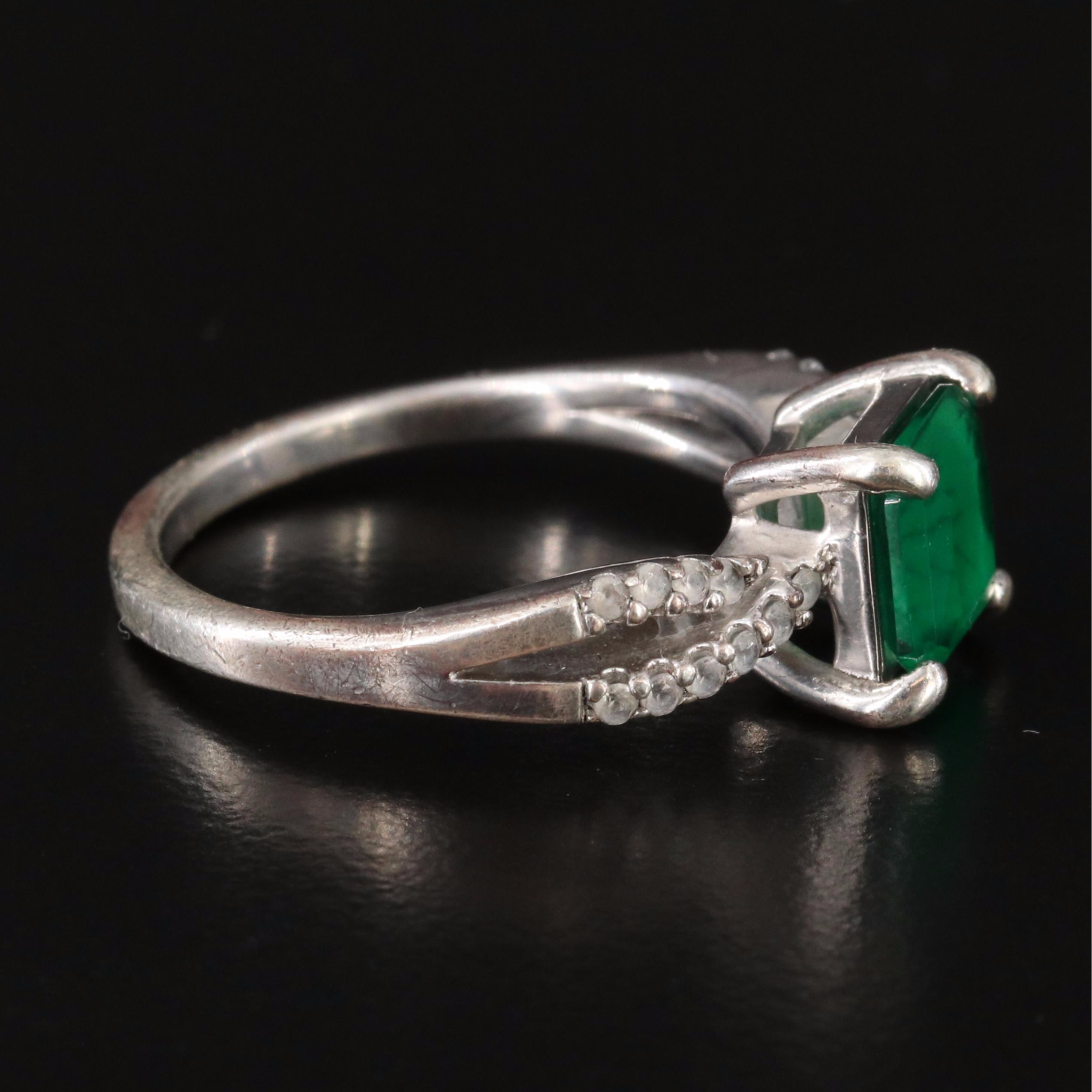 Sterling Glass and White Sapphire Ring