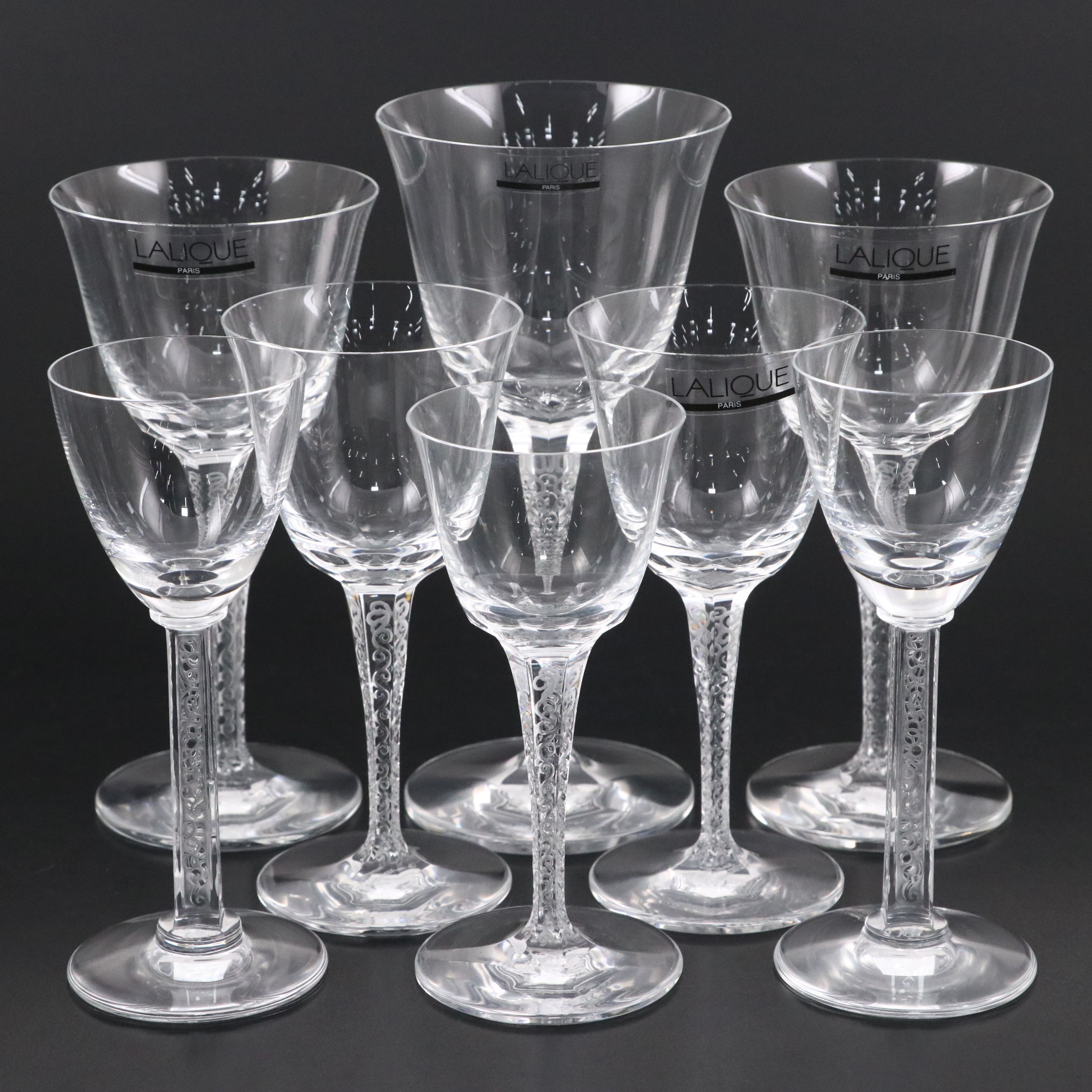 Lalique "Trèves" Crystal Water Goblet, Burgundy Wine Glasses, and More Stemware