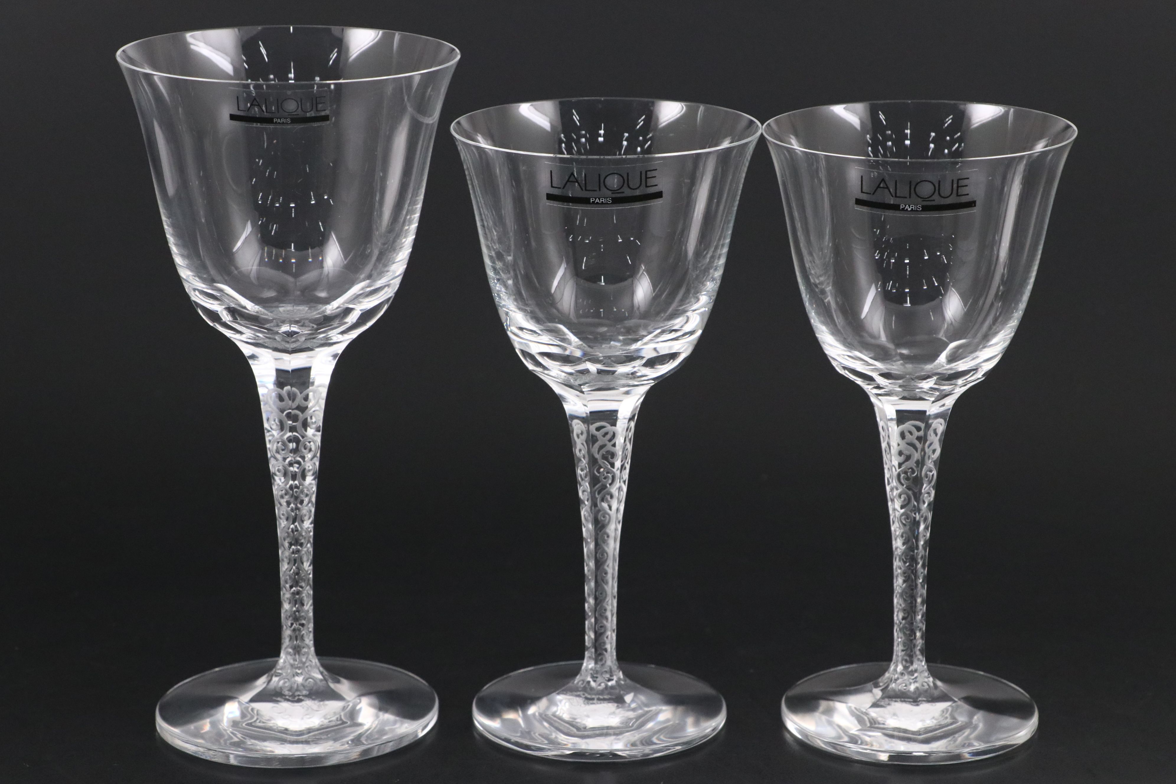 Lalique "Trèves" Crystal Water Goblet, Burgundy Wine Glasses, and More Stemware