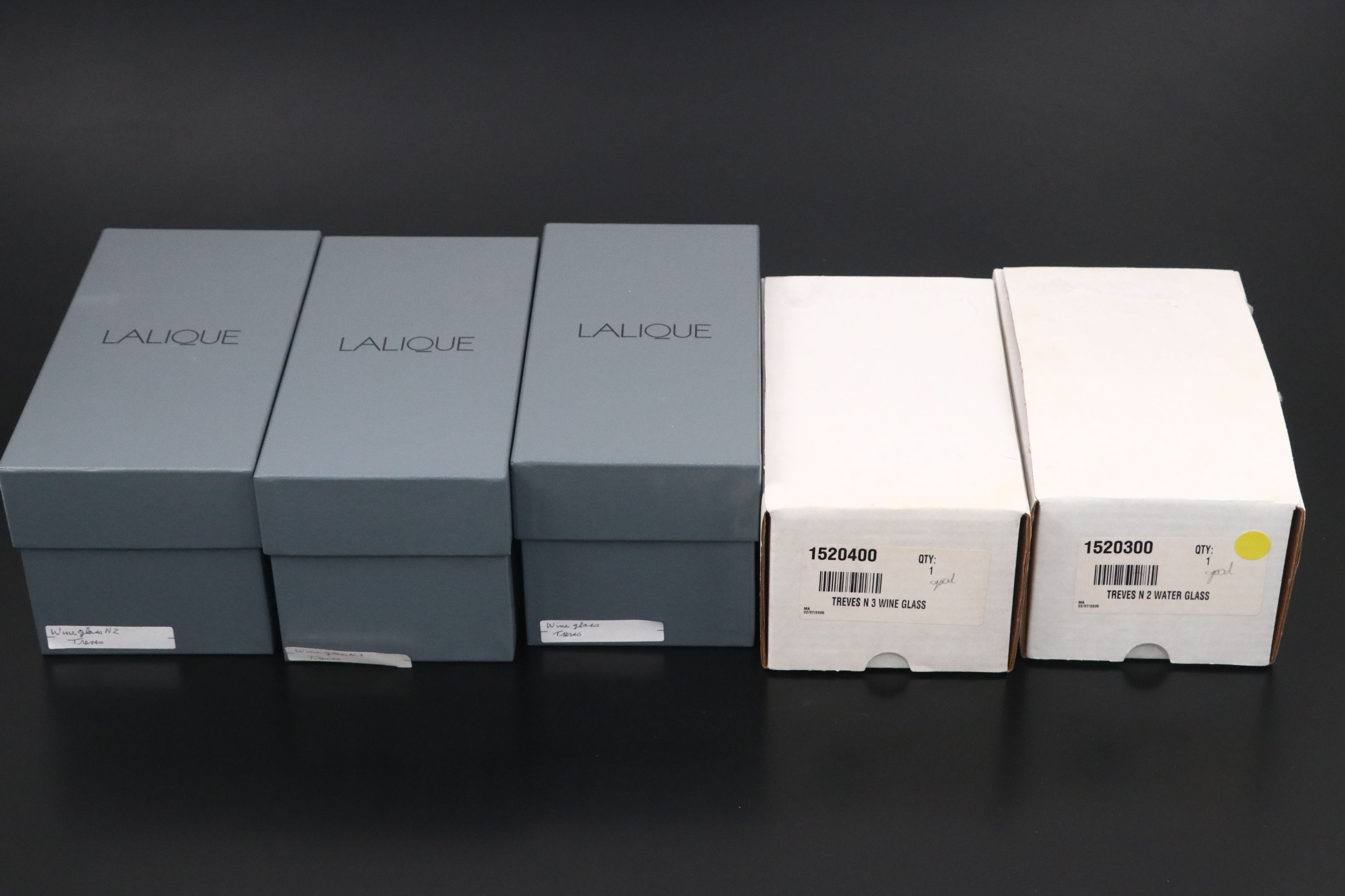 Lalique "Trèves" Crystal Water Goblet, Burgundy Wine Glasses, and More Stemware