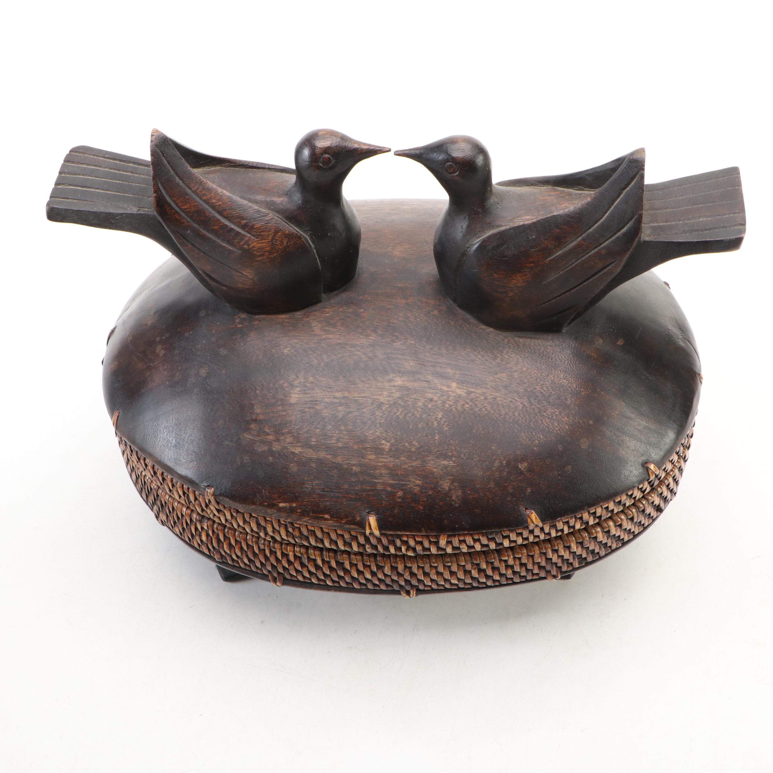 Ifugao Tribe Carved Wood and Rattan Weave Ceremonial Box