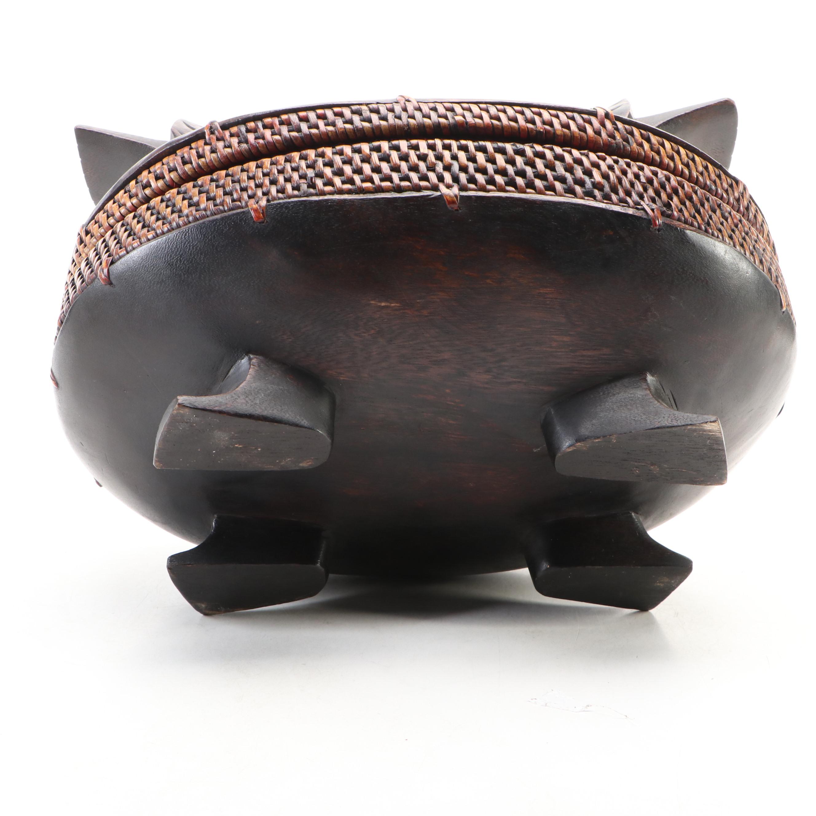 Ifugao Tribe Carved Wood and Rattan Weave Ceremonial Box