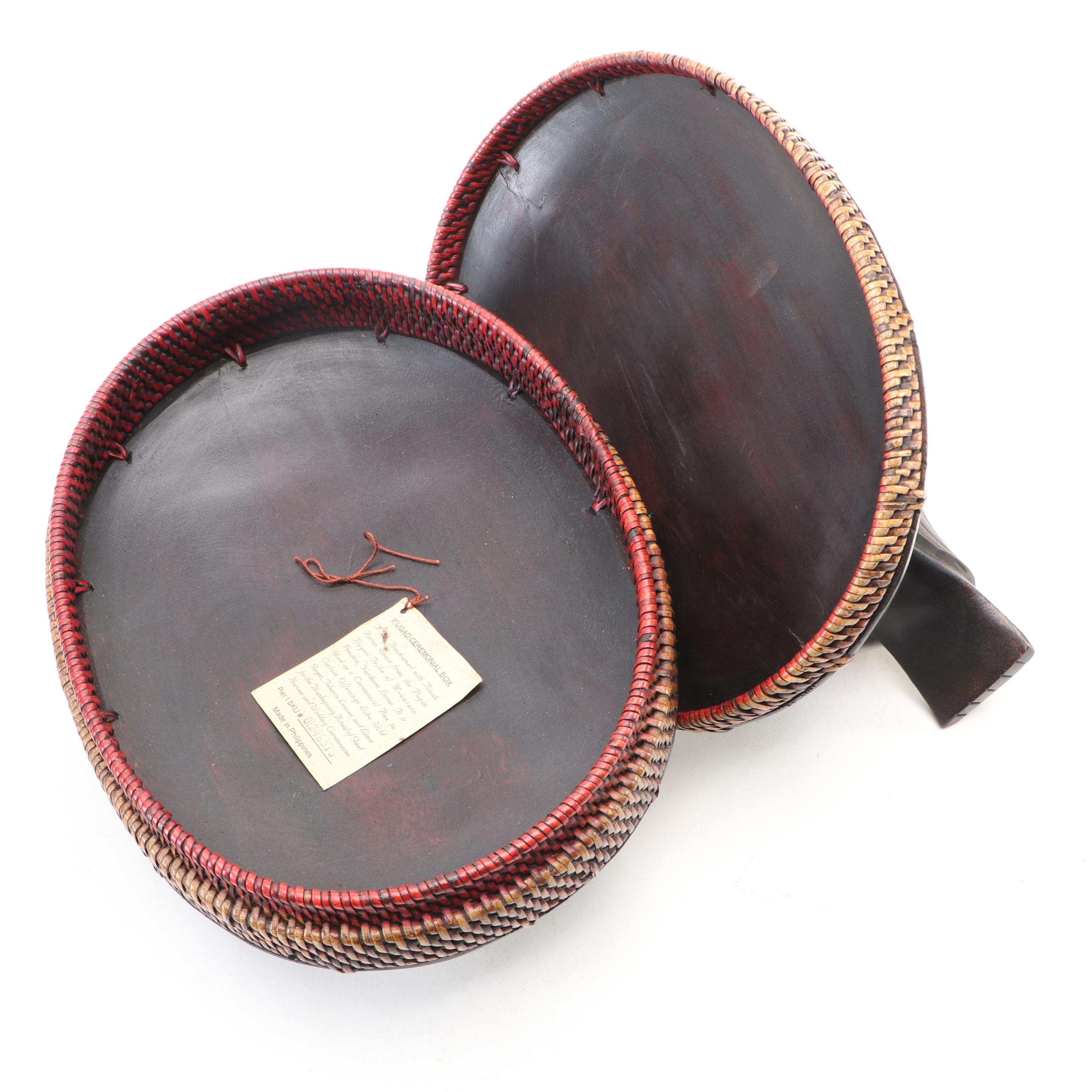 Ifugao Tribe Carved Wood and Rattan Weave Ceremonial Box