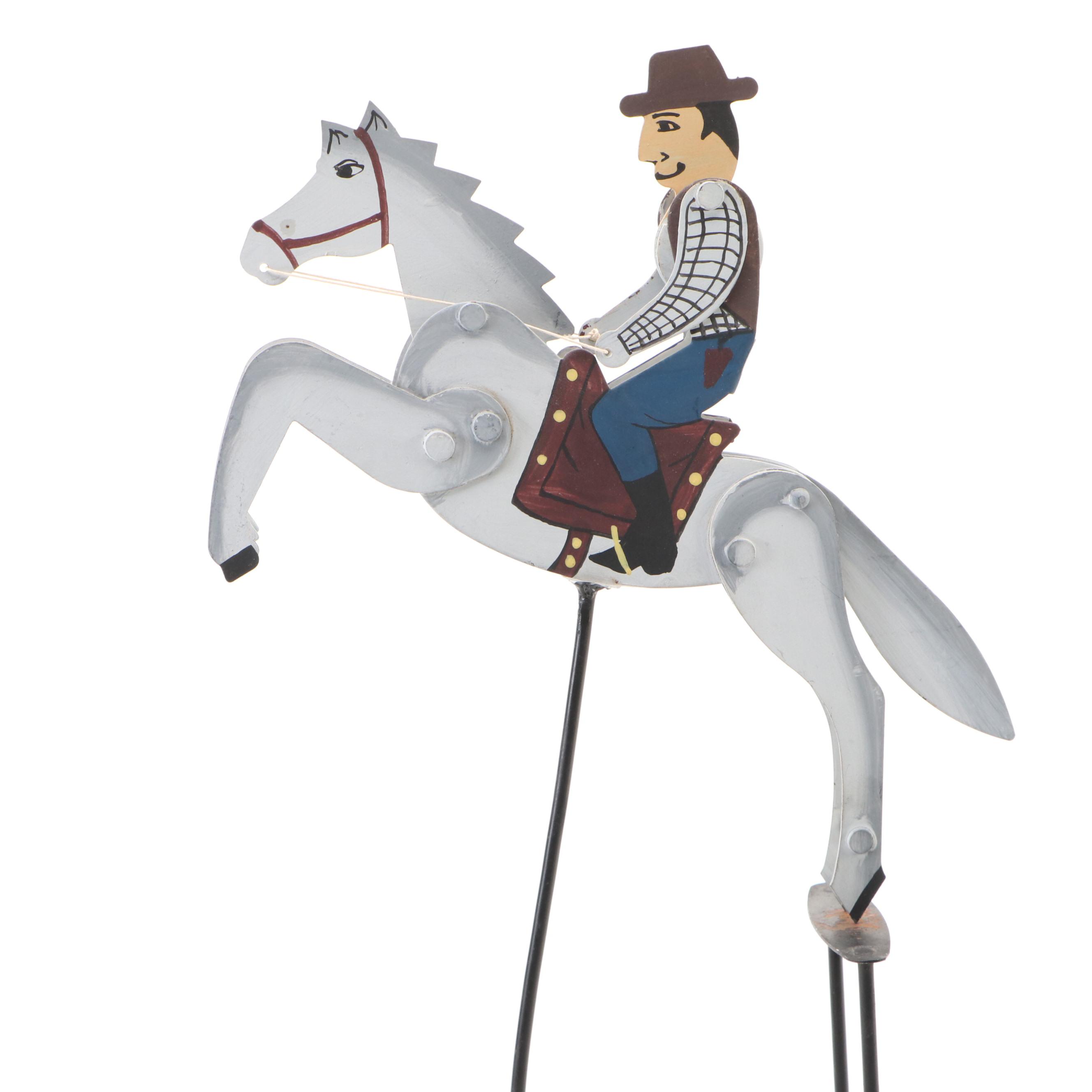Folk Art Cowboy Hand-Painted Metal Pendulum Balancing Toy
