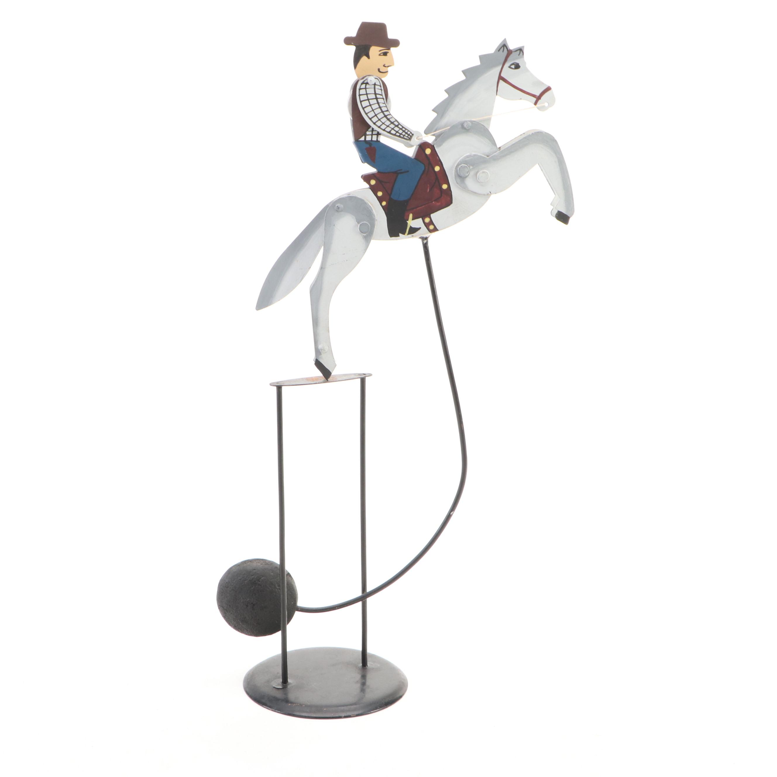 Folk Art Cowboy Hand-Painted Metal Pendulum Balancing Toy