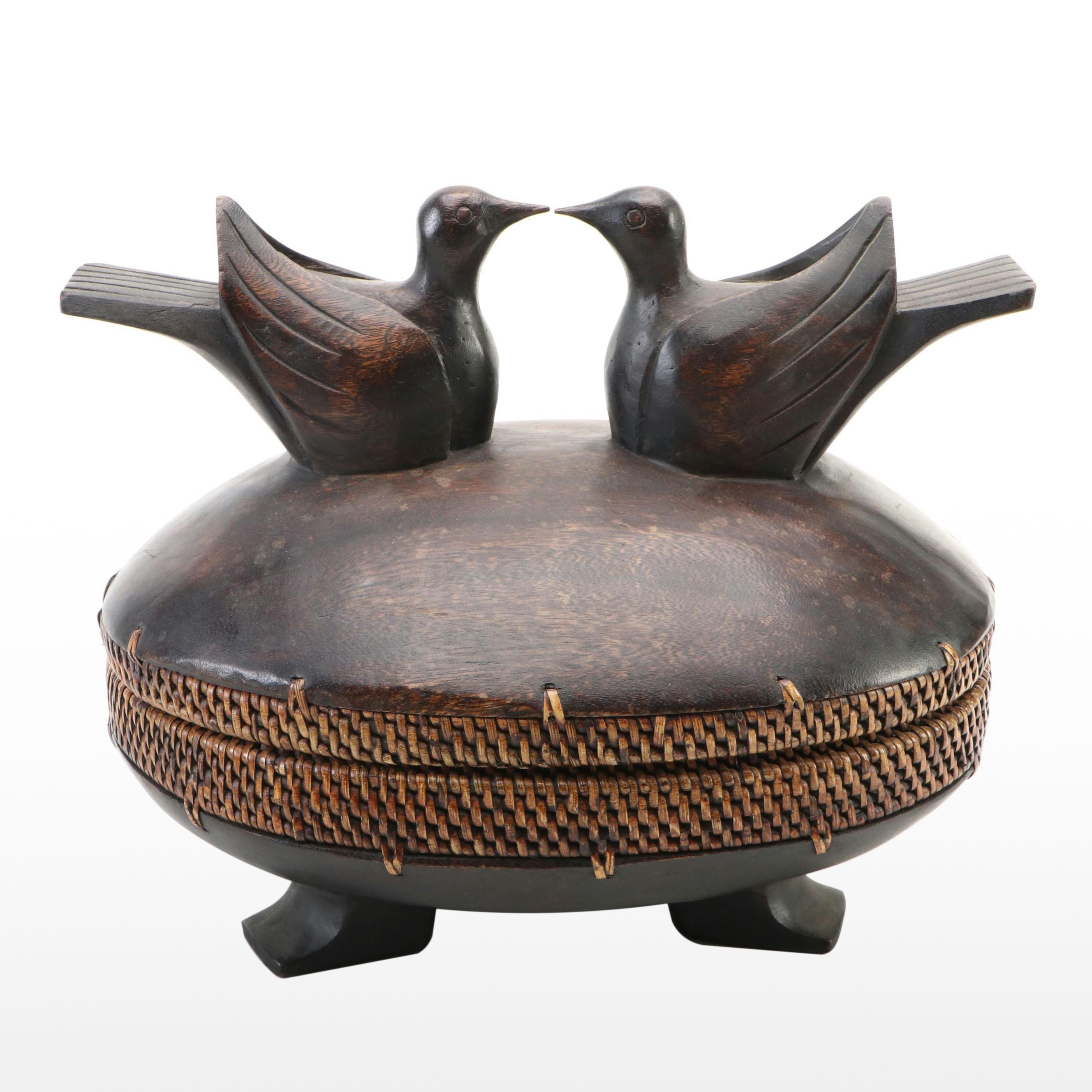 Ifugao Tribe Carved Wood and Rattan Weave Ceremonial Box