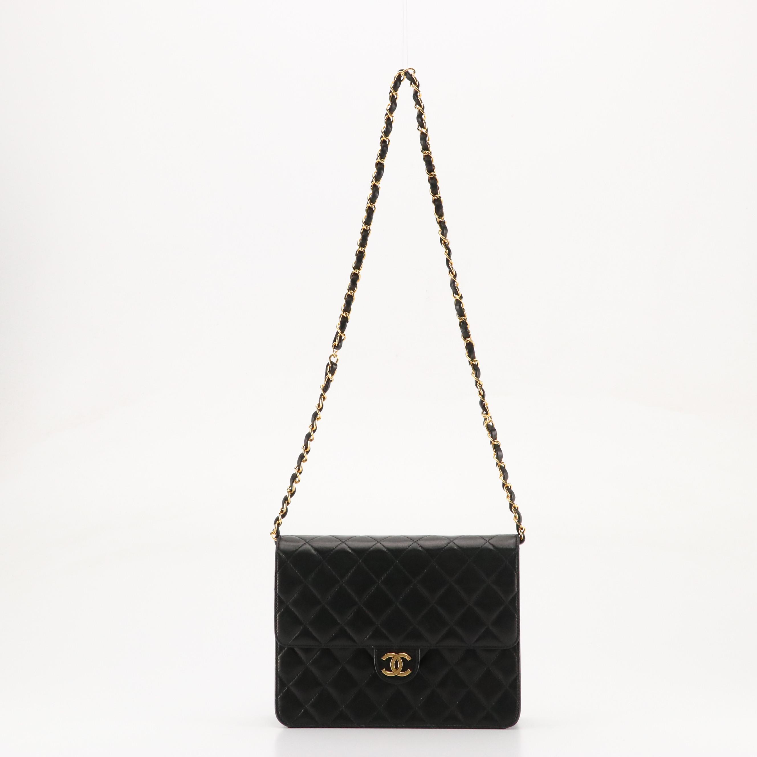 Chanel Small Classic Single Flap Bag in Black Quilted Lambskin Leather, With Box