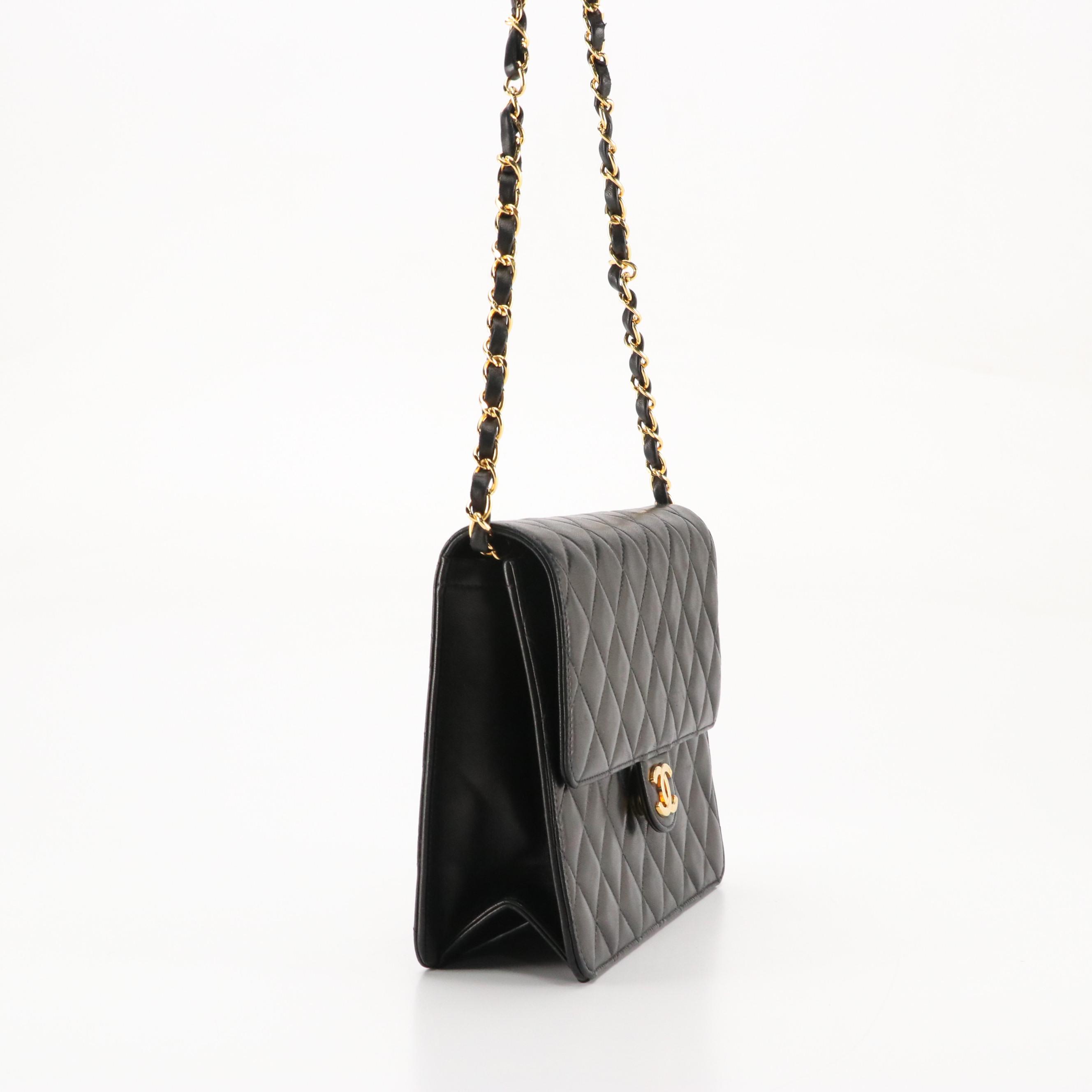 Chanel Small Classic Single Flap Bag in Black Quilted Lambskin Leather, With Box