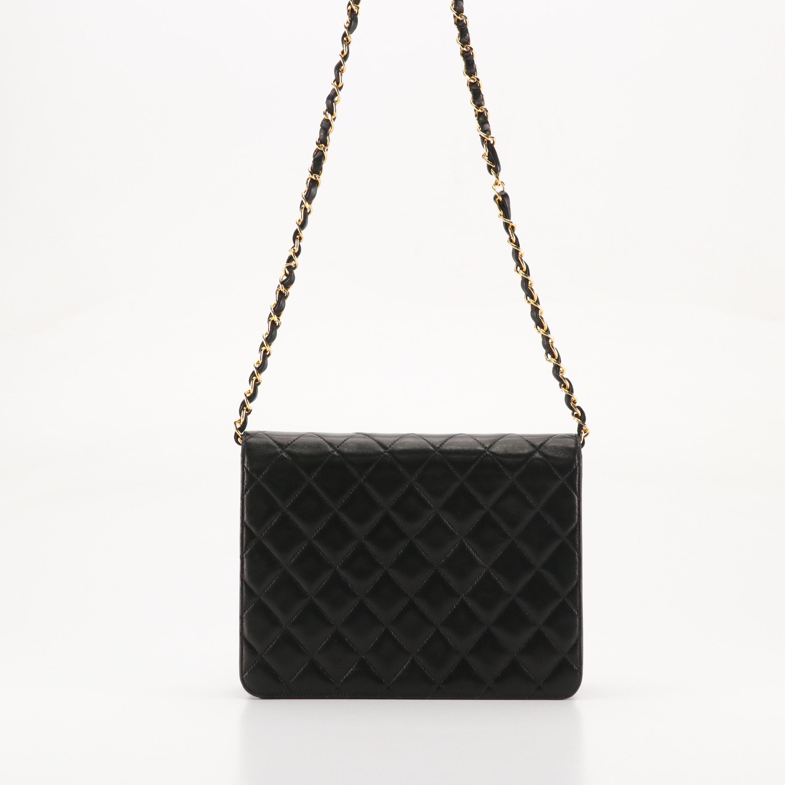 Chanel Small Classic Single Flap Bag in Black Quilted Lambskin Leather, With Box