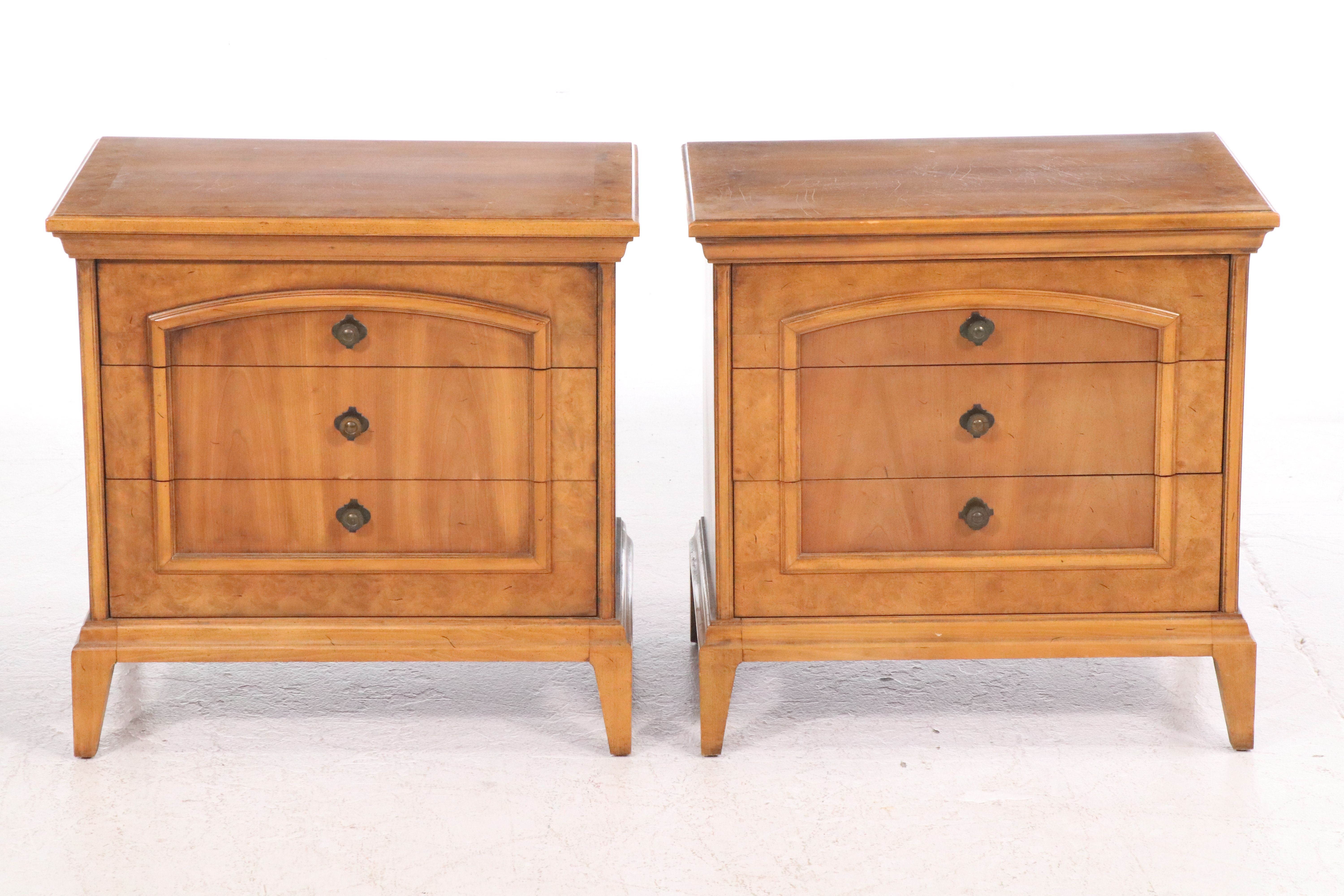 Pair of J. B. Van Sciver Co. Burl Wood and Walnut Nightstands, Mid-20th Century