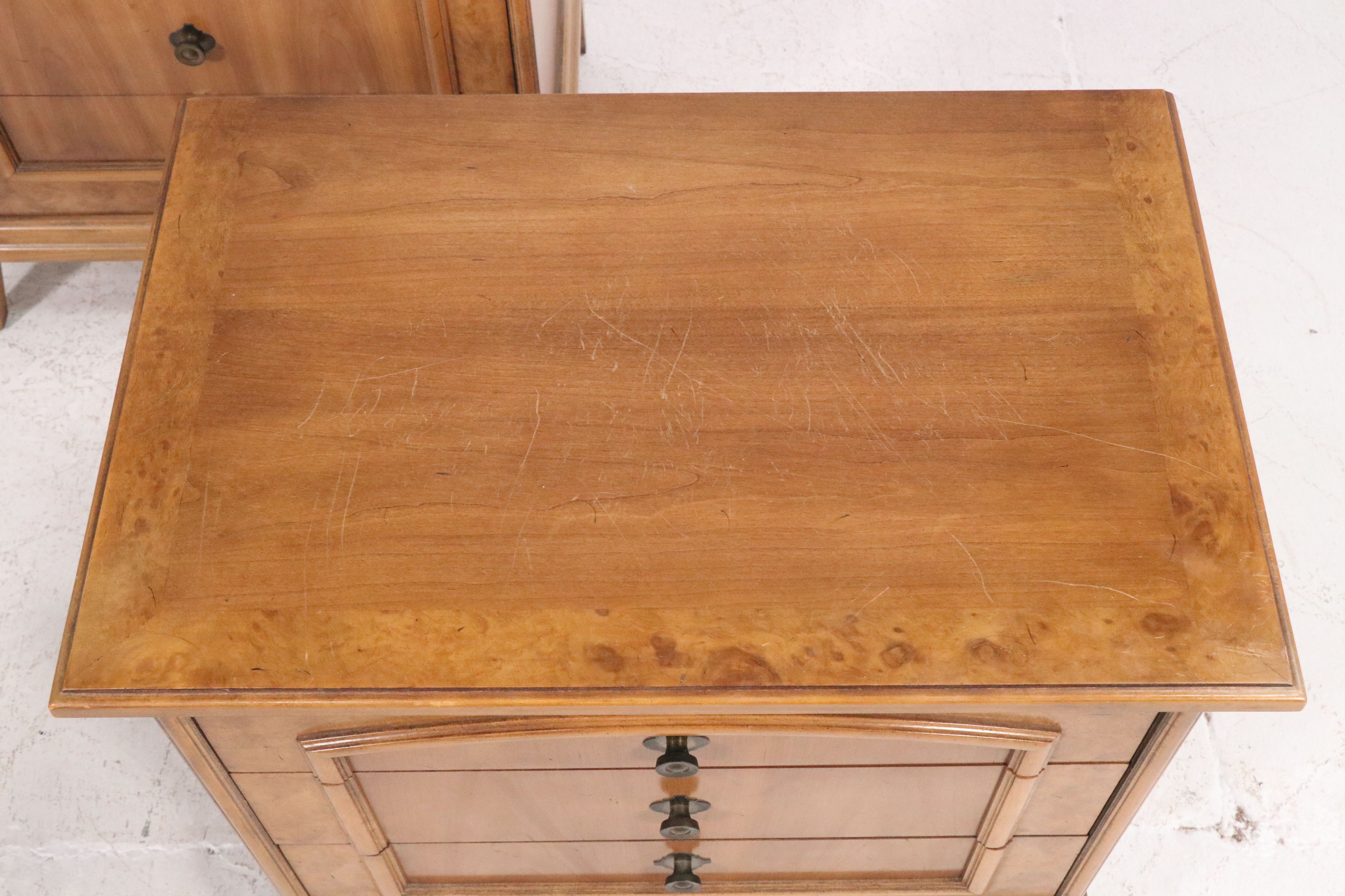 Pair of J. B. Van Sciver Co. Burl Wood and Walnut Nightstands, Mid-20th Century