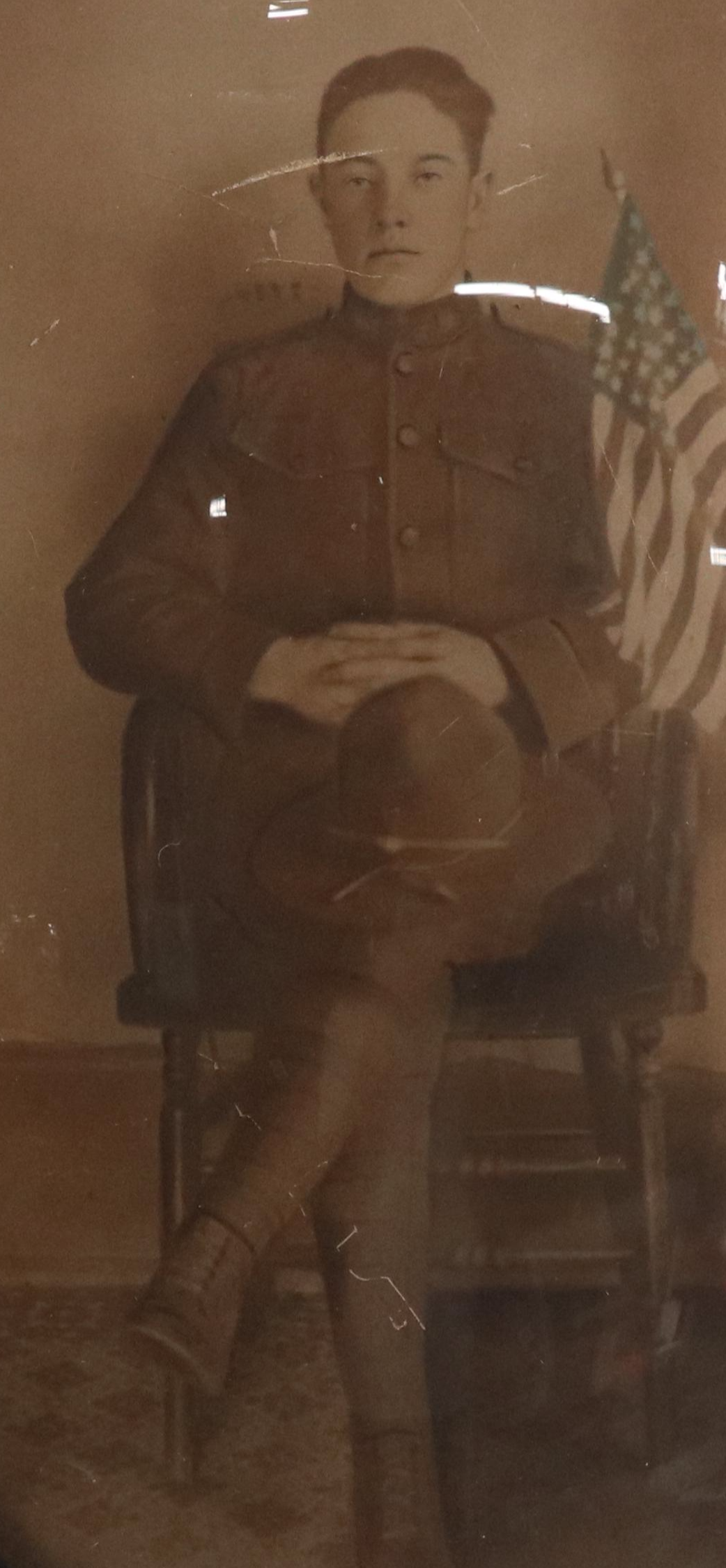 Antique World War I Portrait Hand-Colored Enlarged Photograph, Circa 1914