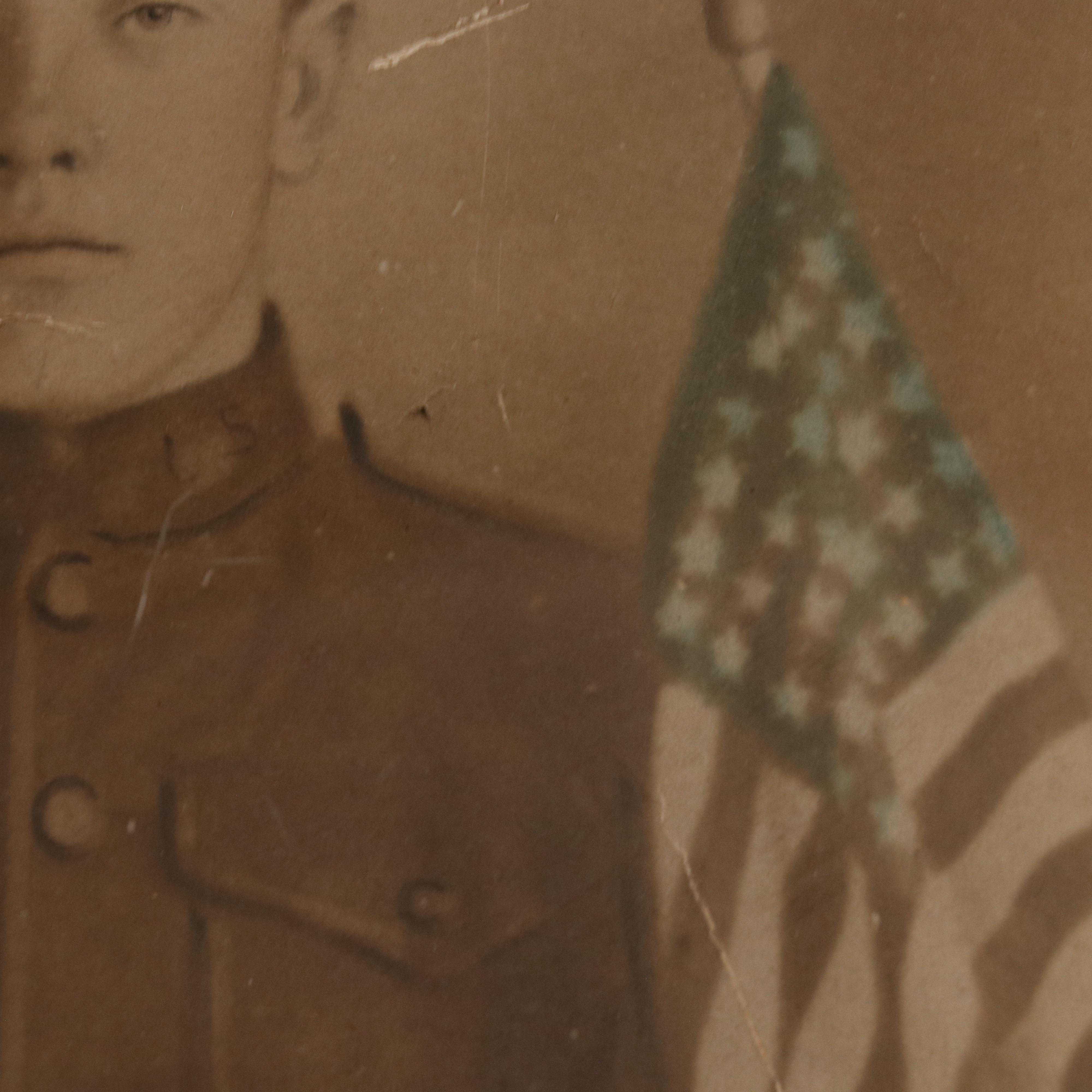 Antique World War I Portrait Hand-Colored Enlarged Photograph, Circa 1914