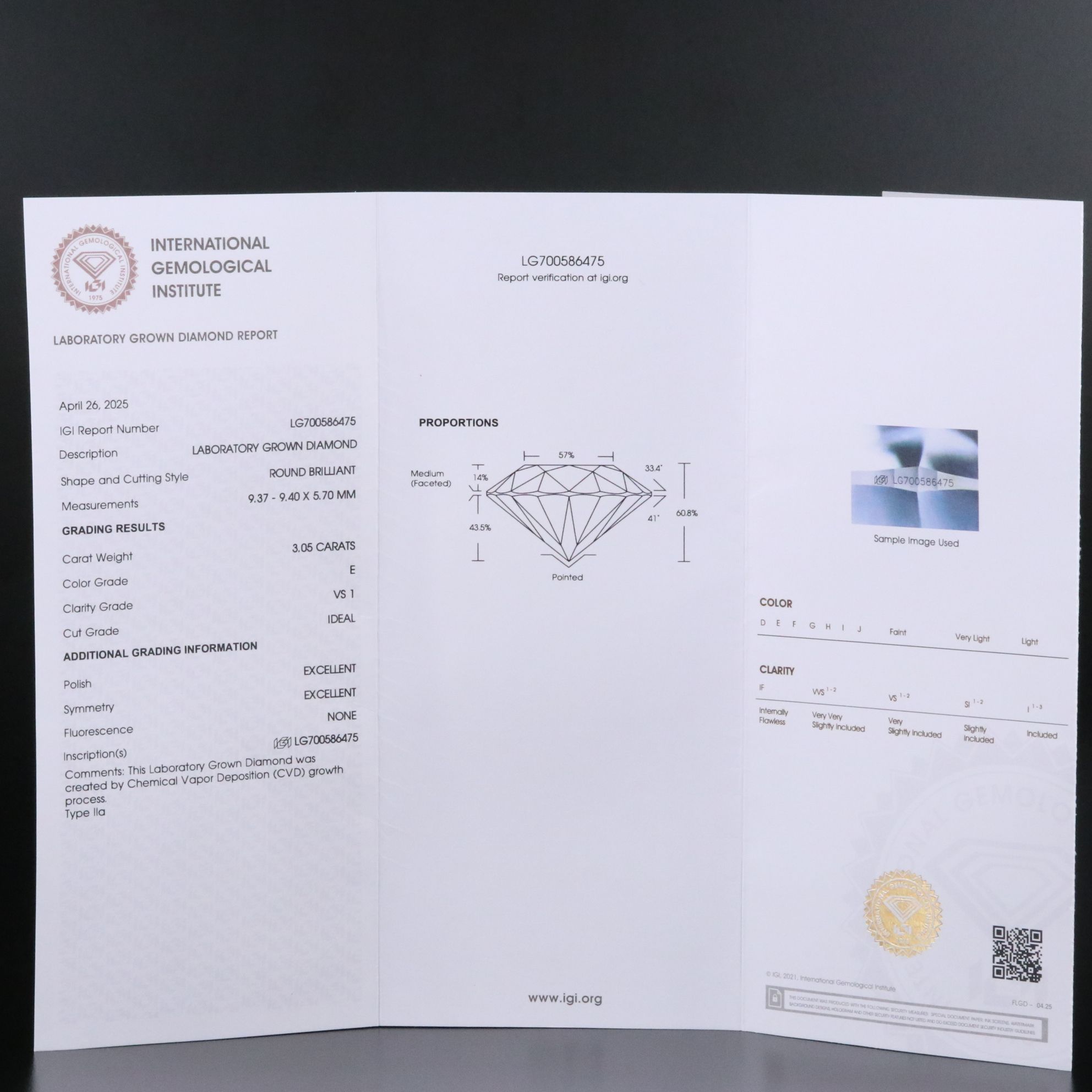 14K 3.05 CTW Lab Grown Diamond Solitaire Pendant Necklace with IGI Report