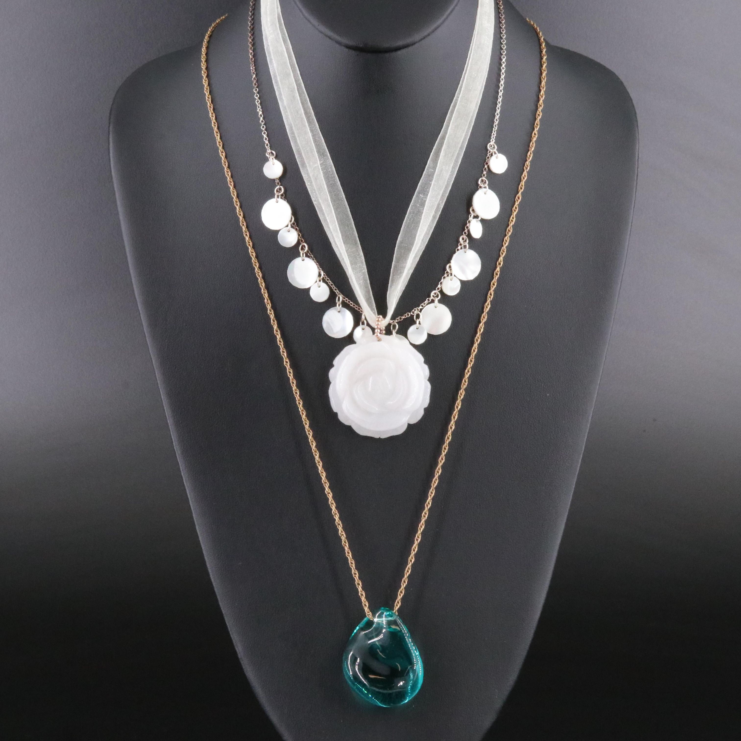 Sterling and Gold-Filled Mother of Pearl, Quartz and Glass Crystal Necklaces