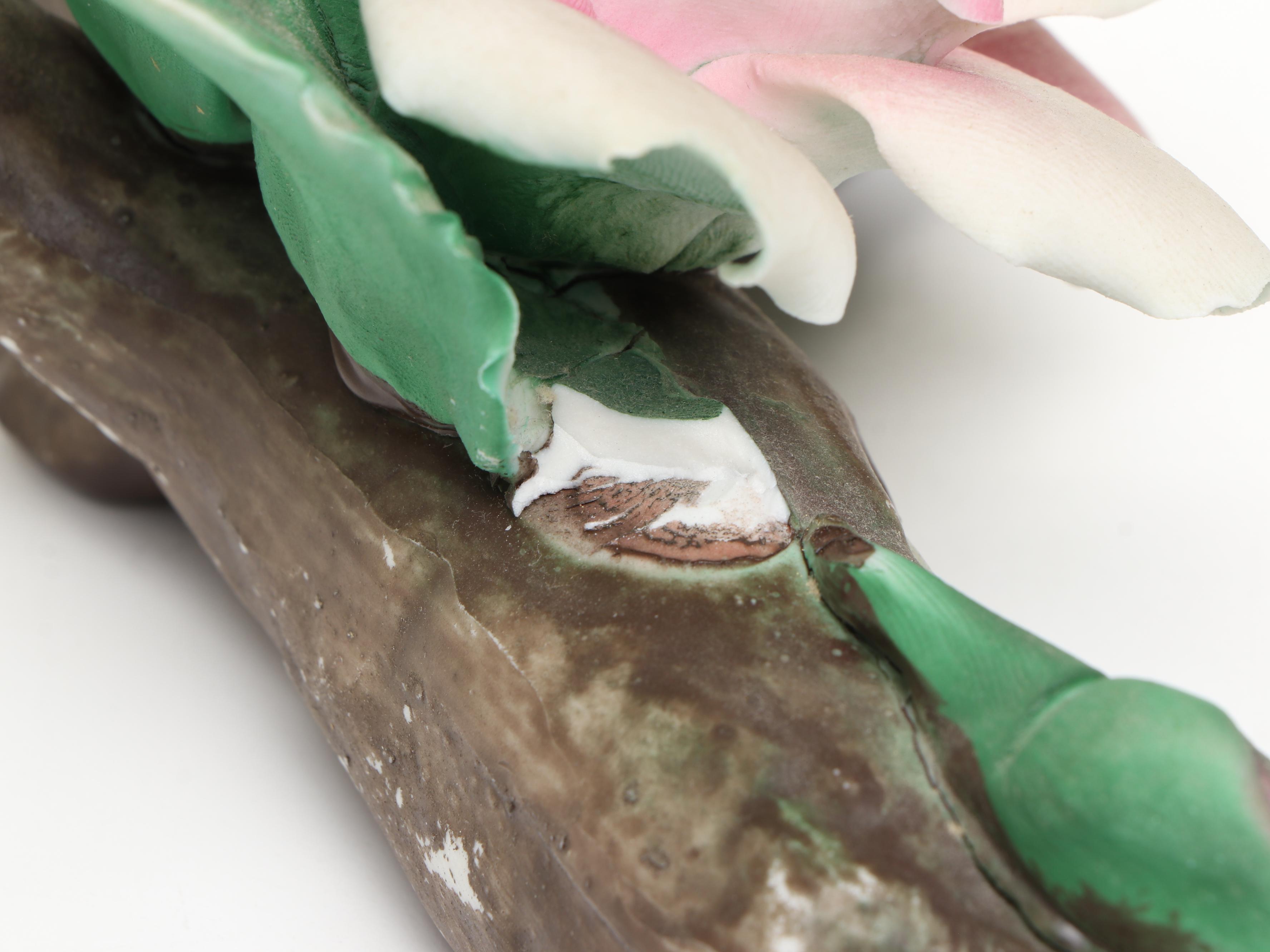 Capo di Monte Porcelain Rose Branch with Other Victorian Lady Figure