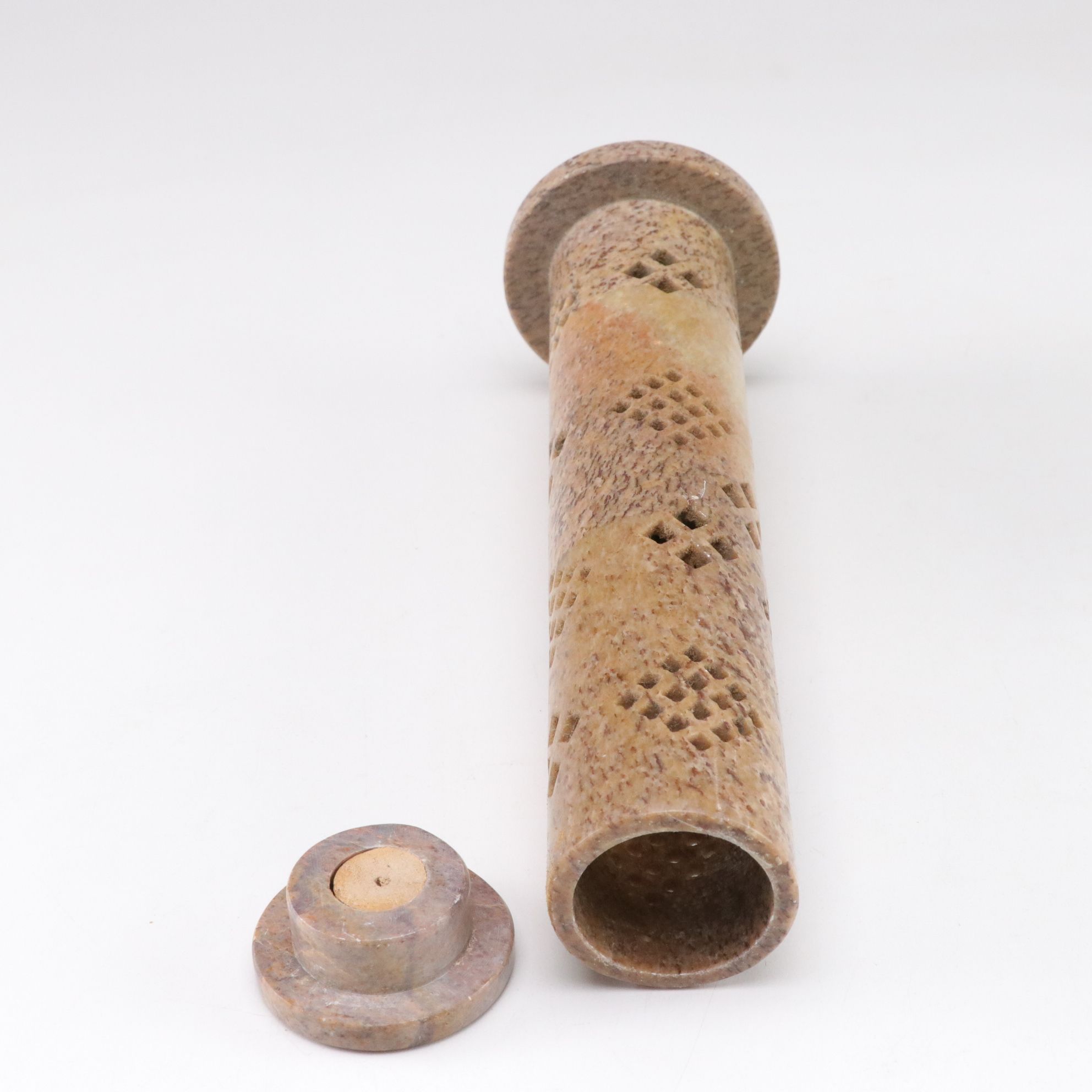 Soapstone Oil Warmer, Carved Incense Tower and Lattice Marble Tealight Holder