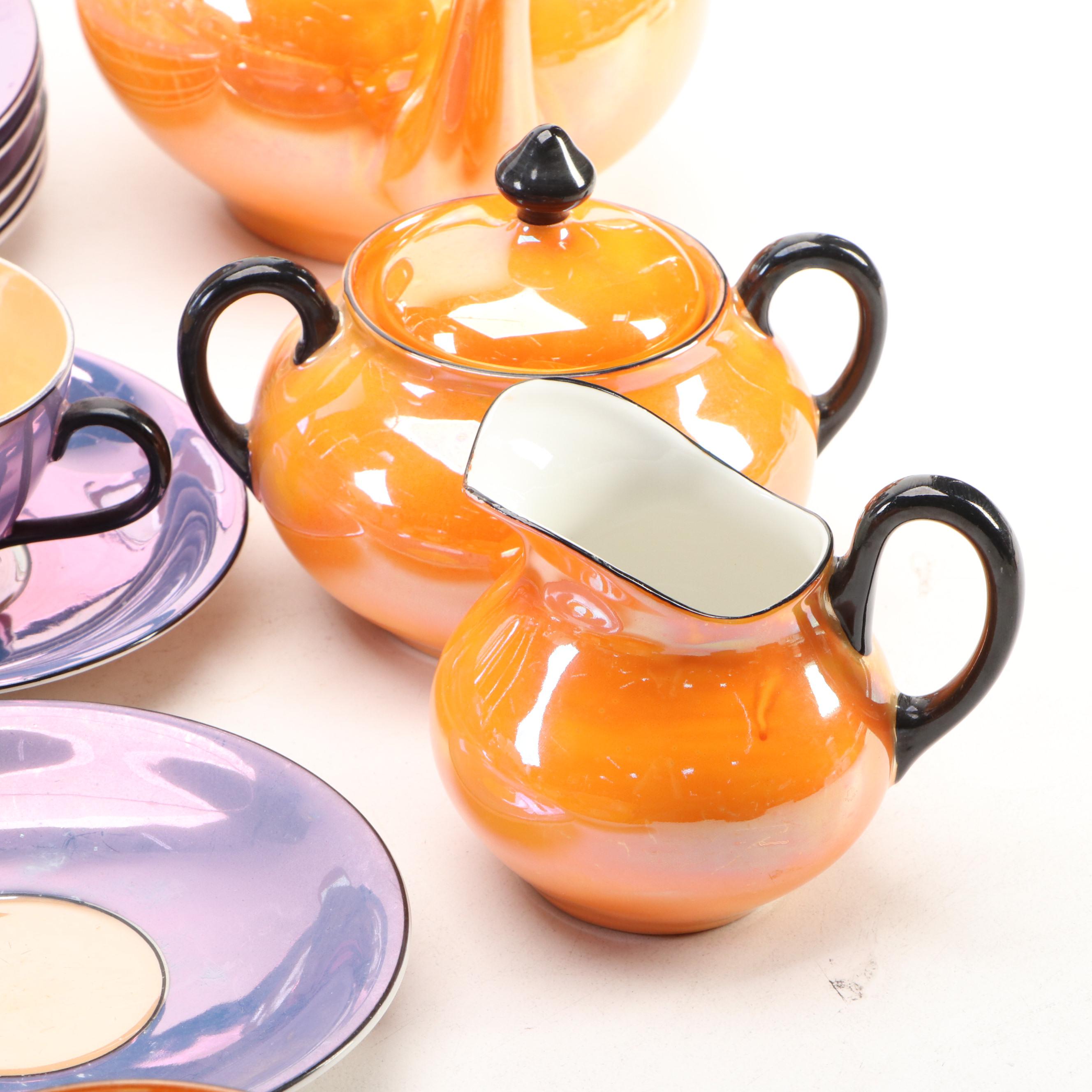 Rudolph Wachter Art Deco Orange Tea Set with Other Laurel Lusterware