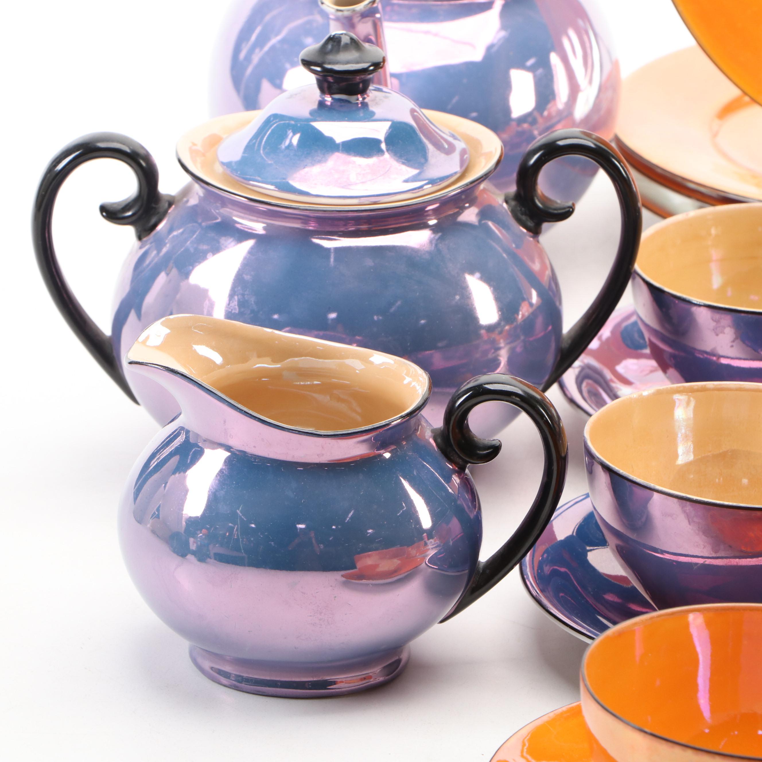 Rudolph Wachter Art Deco Orange Tea Set with Other Laurel Lusterware